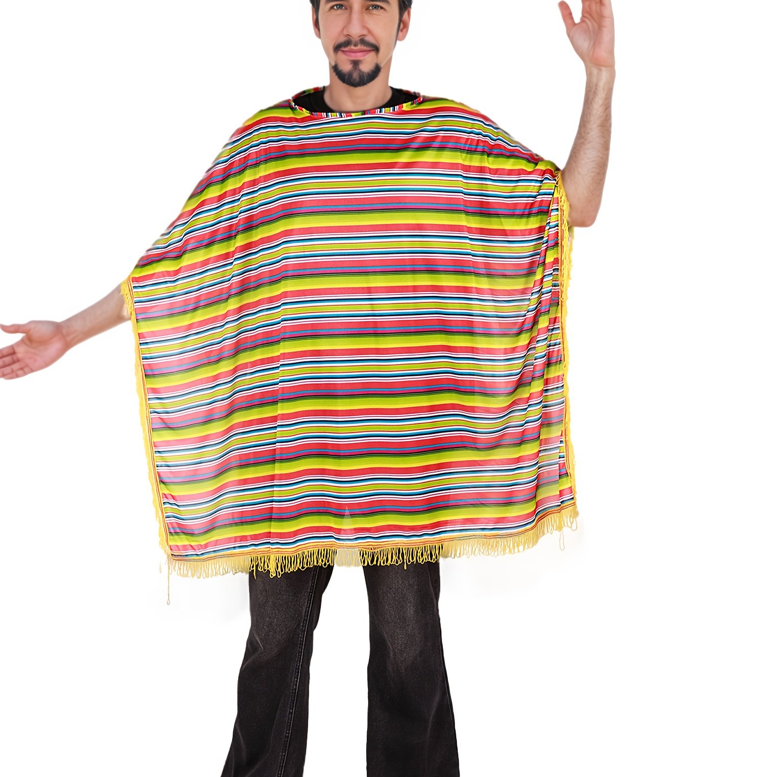E-shop Mexikanischer gestreifter Poncho mit Quasten, Kostüm ohne Kapuze