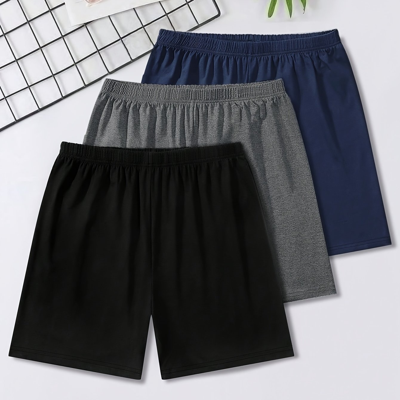 E-shop 3er-Set Herren Weiche Schlafshorts – Bequeme Pyjama-Shorts für Lounge & Schlafanzug, Uni-Farben, Regular Fit, Casual Hosen, Handwäsche für