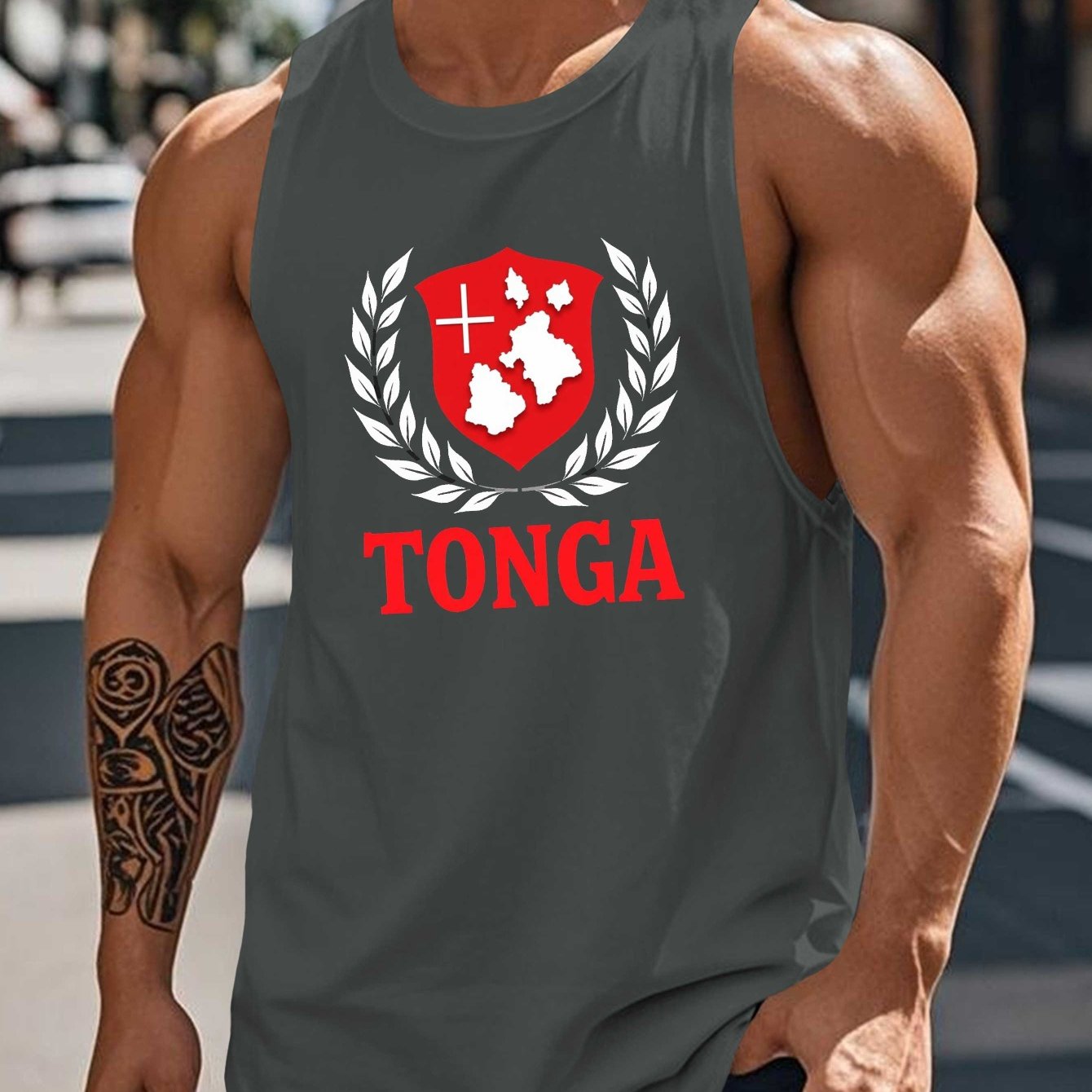 TEMU Men's Vest Featuring Size Emblem Of The Tonga Shield