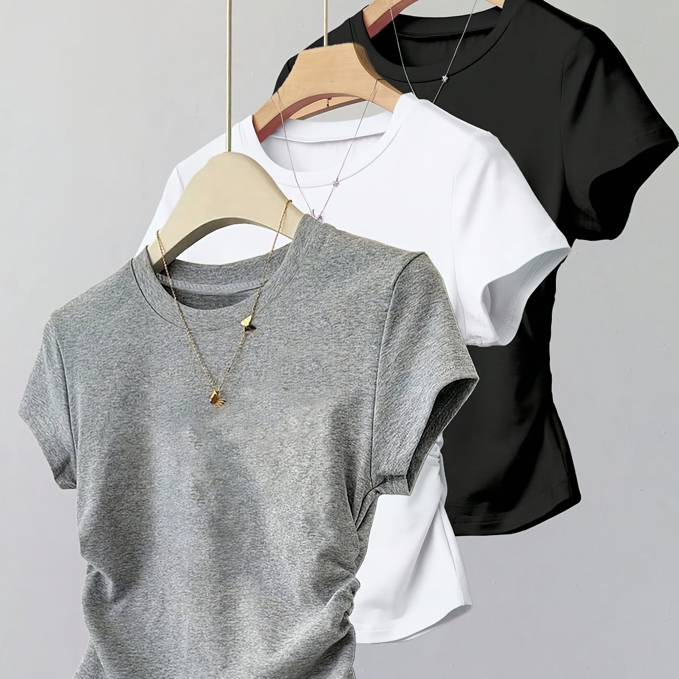 TEMU Plus Size, Large Women's Elegant Casual 3pcs Set Waist-tightening T-shirts