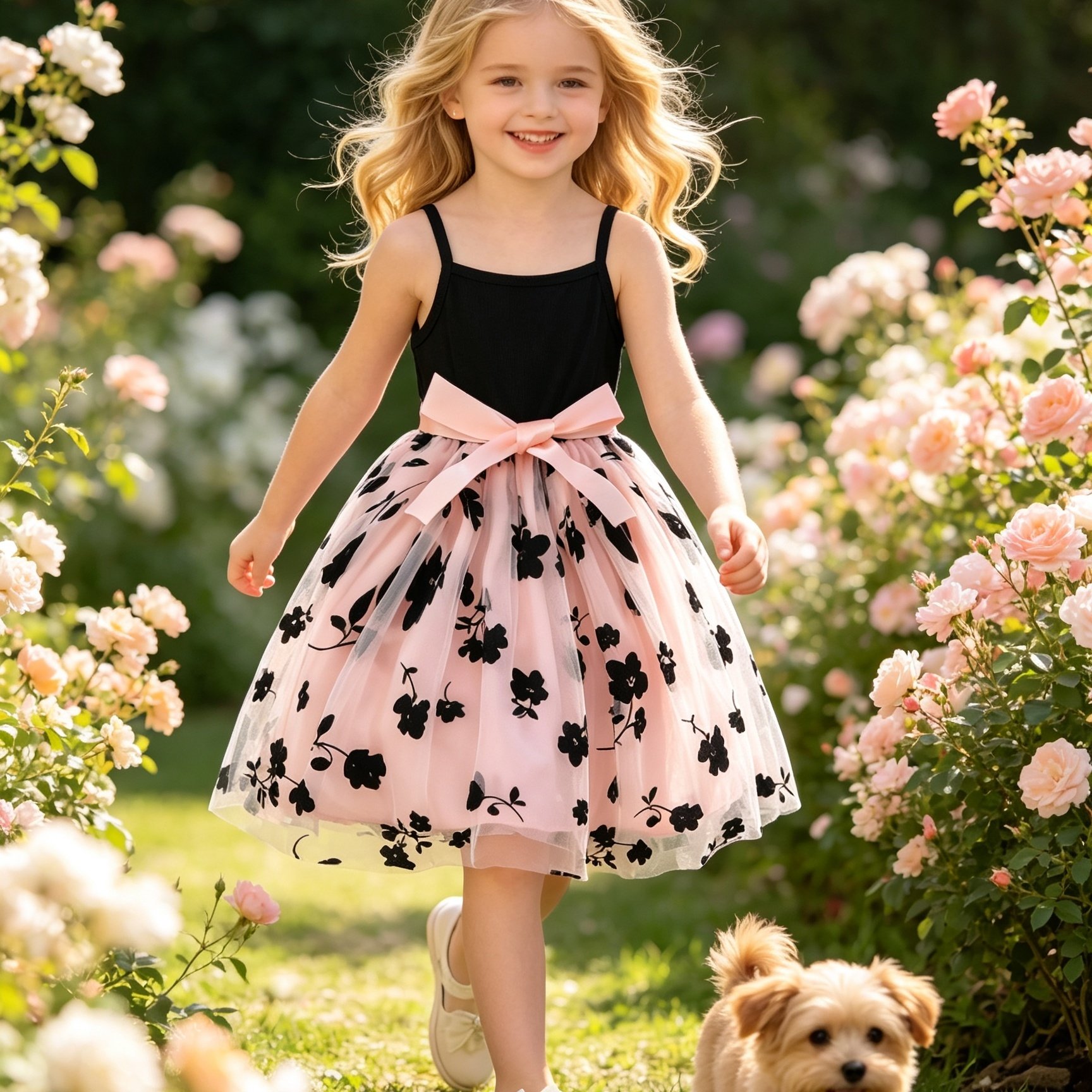 Girls' Dress, Knit Cami Dress, Floral Mesh Skirt, Princess Dress, Party, Holiday, Beach Vacation, Ballet Tutu, Back To School