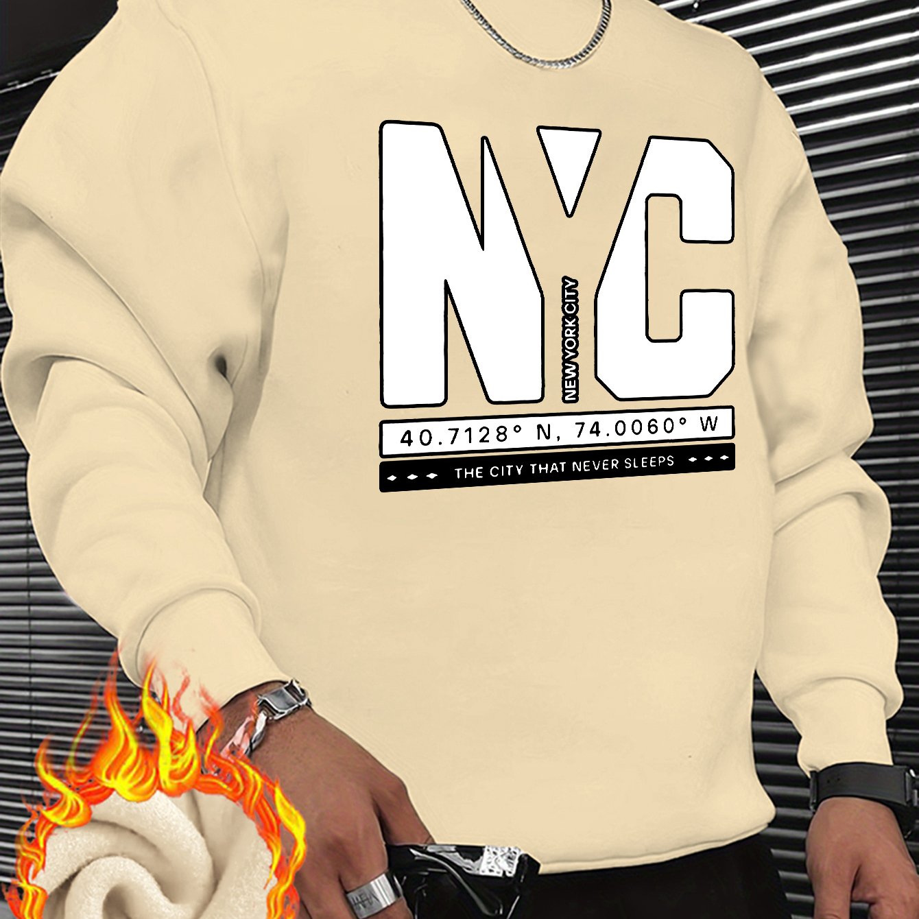 TEMU Herren-Mode-Trend, bedruckter dicker Strickpullover mit Rundhalsausschnitt