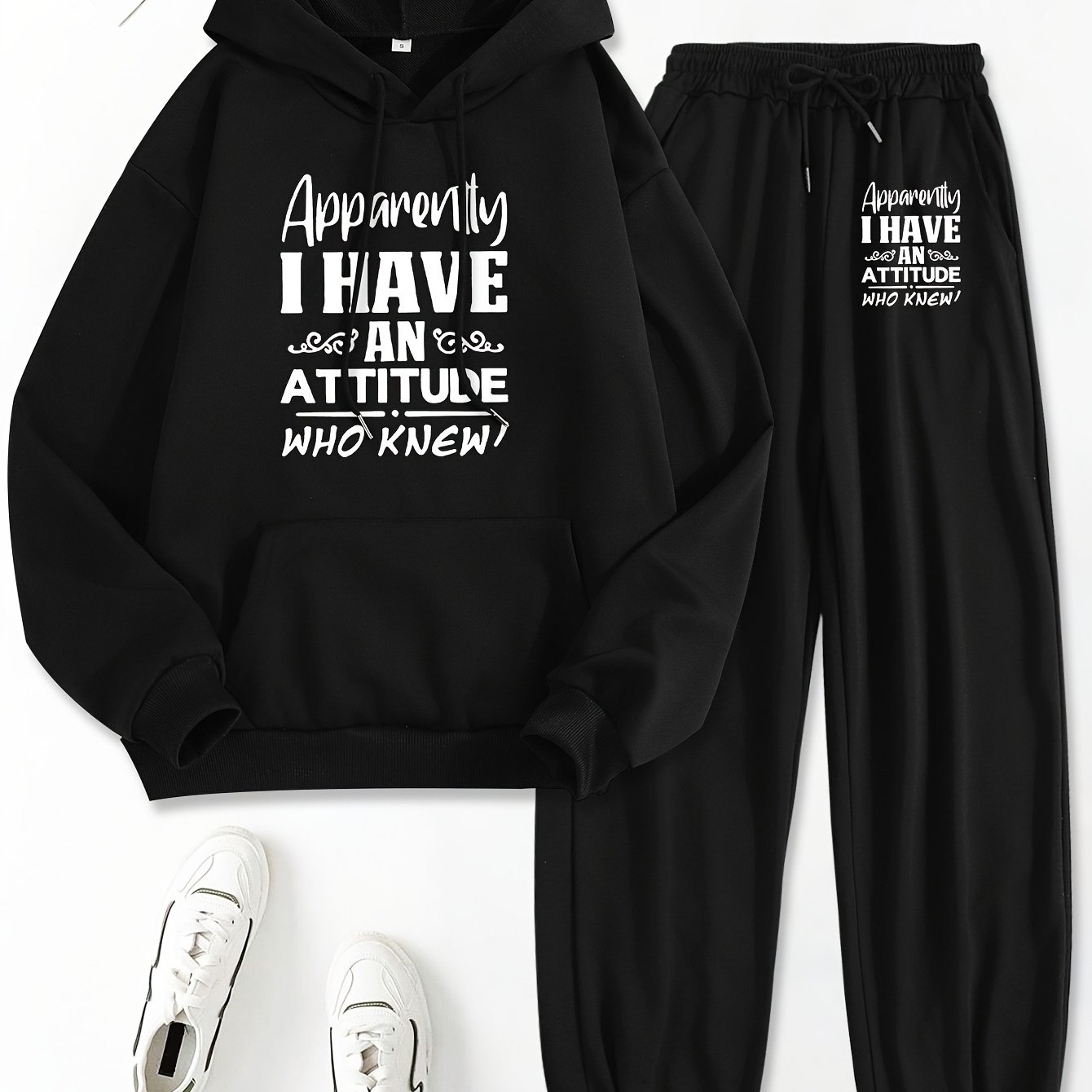 Women's Clothing Featuring A Two-piece Set With A Hoodie And Pants, Designed With Letter Prints