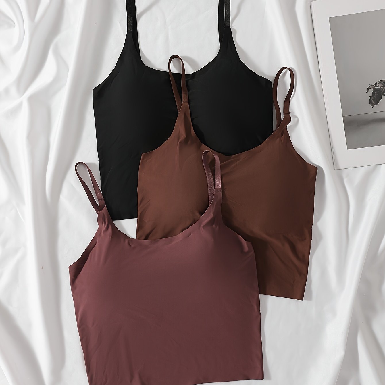 E-shop 3-teiliges Set Nahtloses Eisfaser Stoff Trägerhose Schöne Rückseite Innenseite Drahtloser Anti-Exposure BH