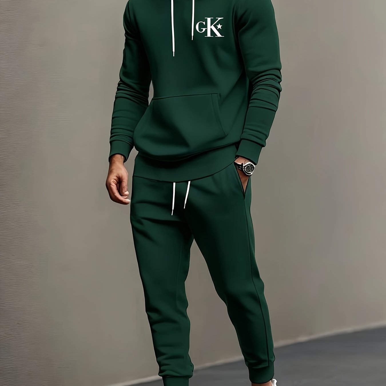 TEMU [gk Print] Men's Casual Sports Set Autumn And Winter Hooded Sweatshirt And Pants Two-piece Set. For Daily Commuting, Fitness, Or Weekend , A Set