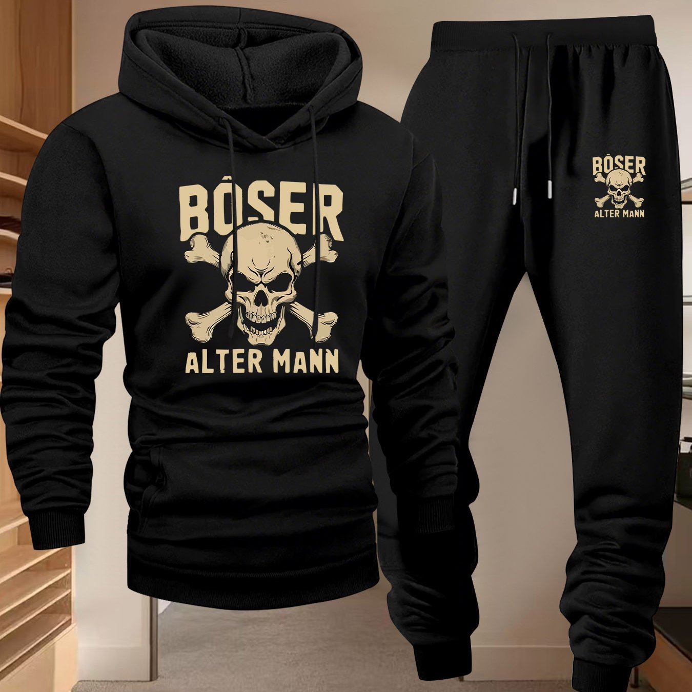 E-shop Bad Old for -Druck, 2-teiliges Freizeit-Set aus für Herren mit Kapuzenpullover Jogginghose, langärmeliger Kapuzenpullover, Strickstoff mit