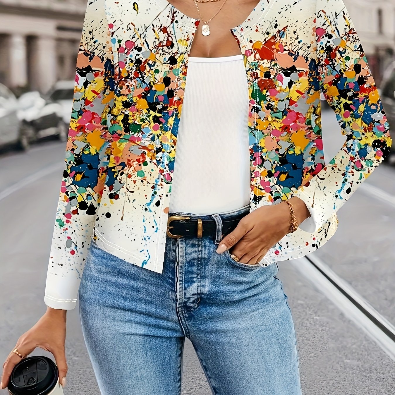 TEMU Elegant Women's Jacket With And Open Front - Long Sleeves, Warm, Stylish - The Perfect Women's Fashion For Trendsetters, Versatile Four-season