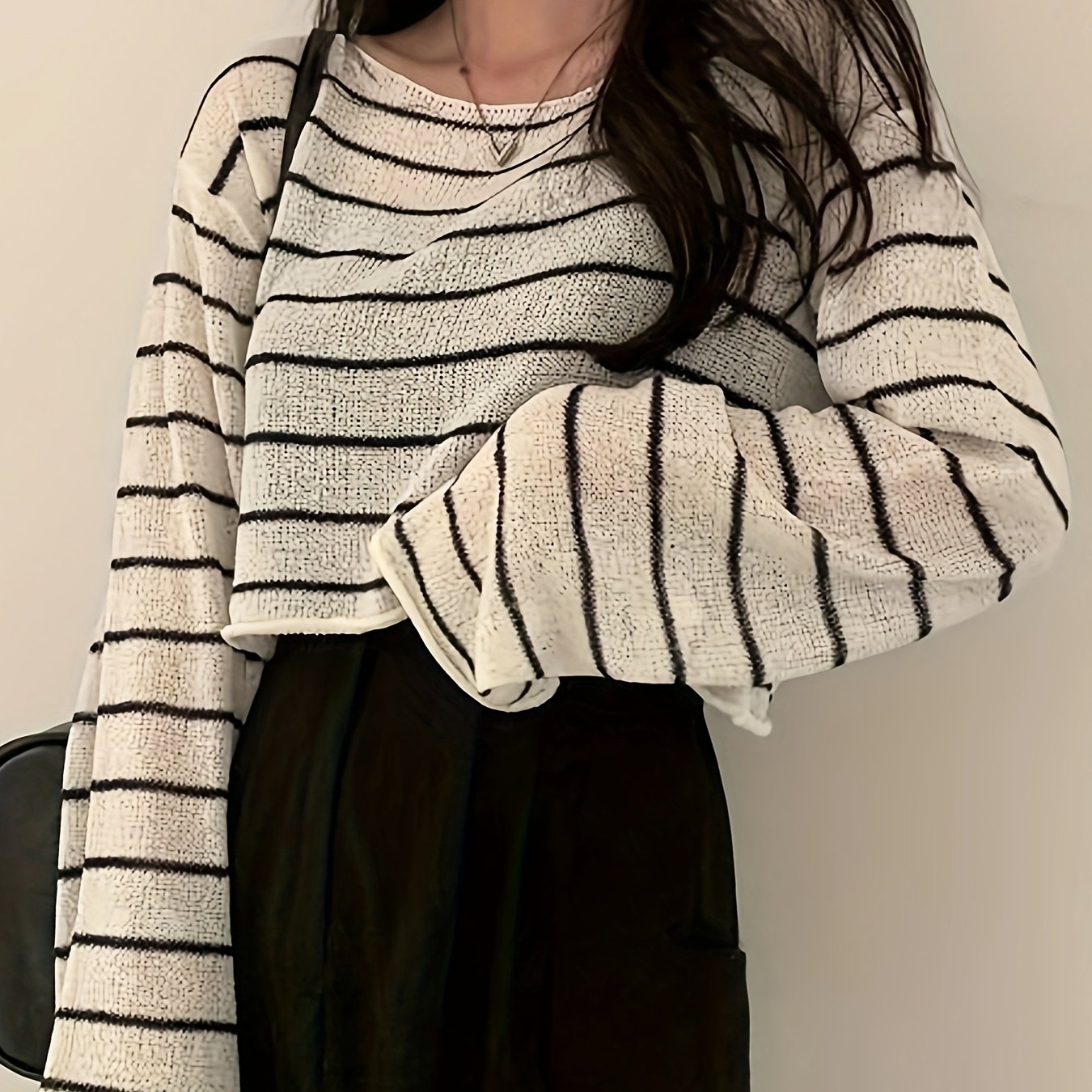 E-shop Lazy Stripe Ice Slicky Fiber Stoff Pullover Langarm Cardigan
