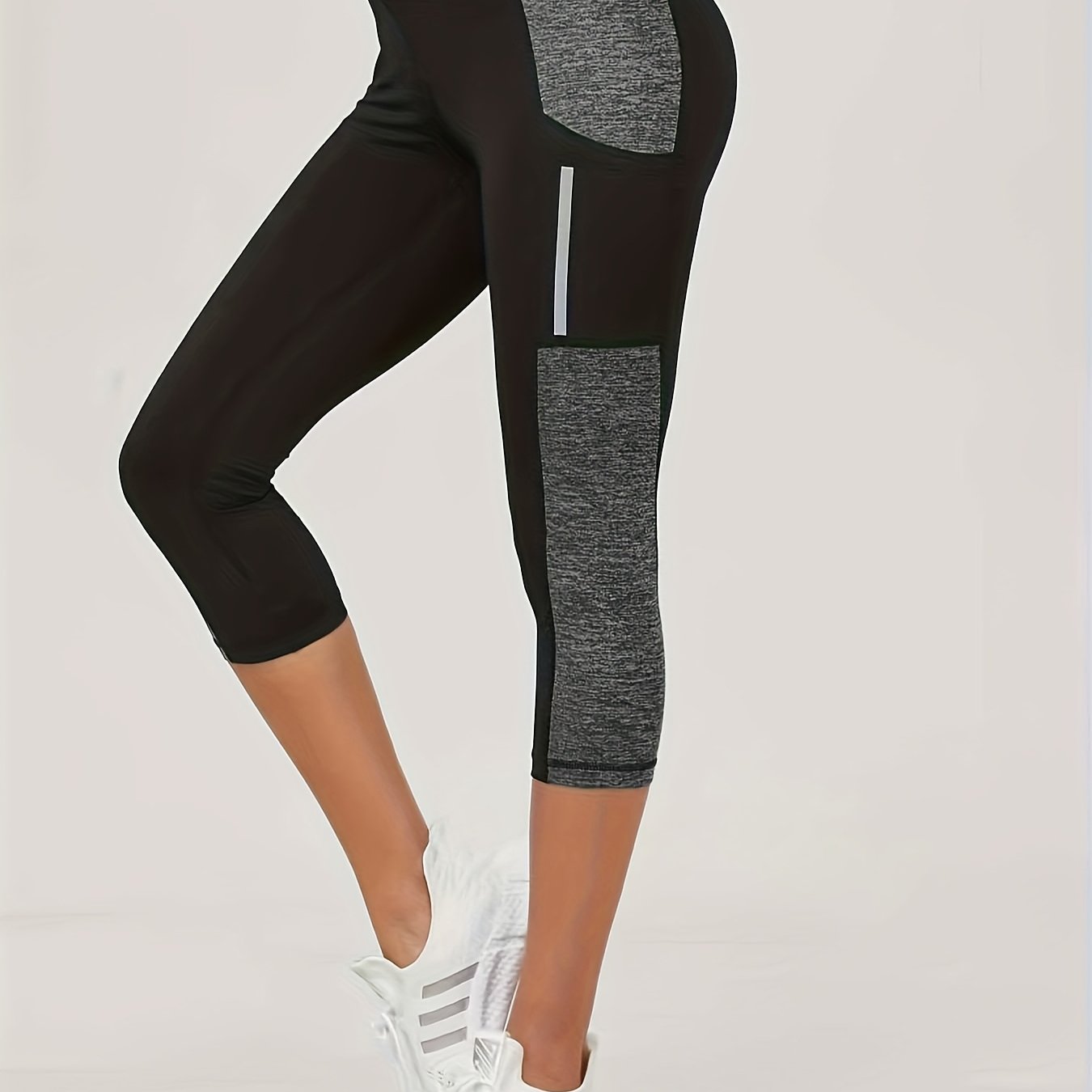 TEMU Capris de Yoga de Mujer de Cintura con Bloques de Color y Bolsillos para Deportes