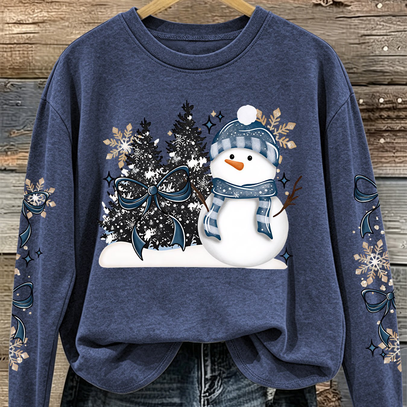 TEMU [christmas] Women's Autumn Clothing Snowman Christmas Tree Bow Multi-sleeve Printed Long Sleeve T-shirt, Sport Casual Lightweight Comfortable