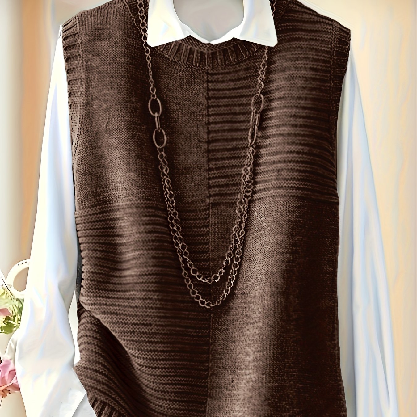 TEMU Women's Vintage High-end Round Neck Vest, A Sleeveless Sweater Suitable For Autumn And Winter Layering, With A Fashionable Feel