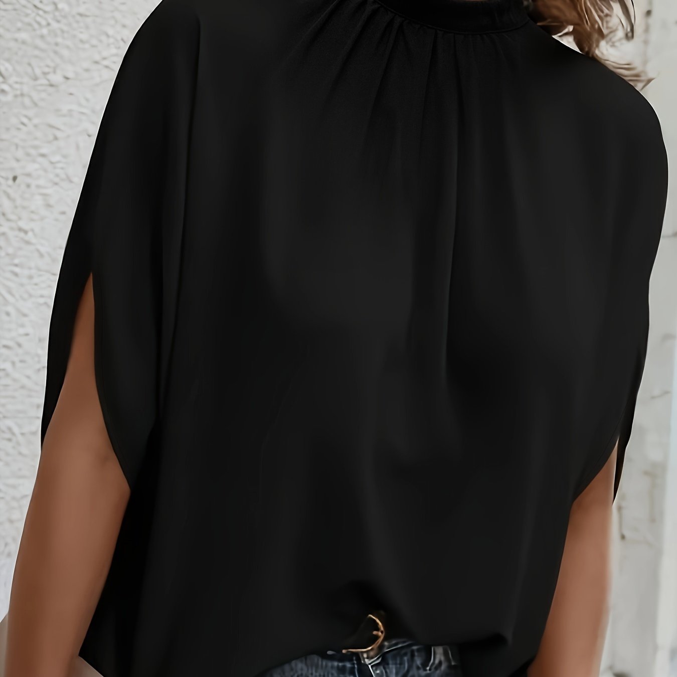 TEMU Solid Color Ruched Blouse, Elegant Crew Neck Blouse For , Women's Clothing