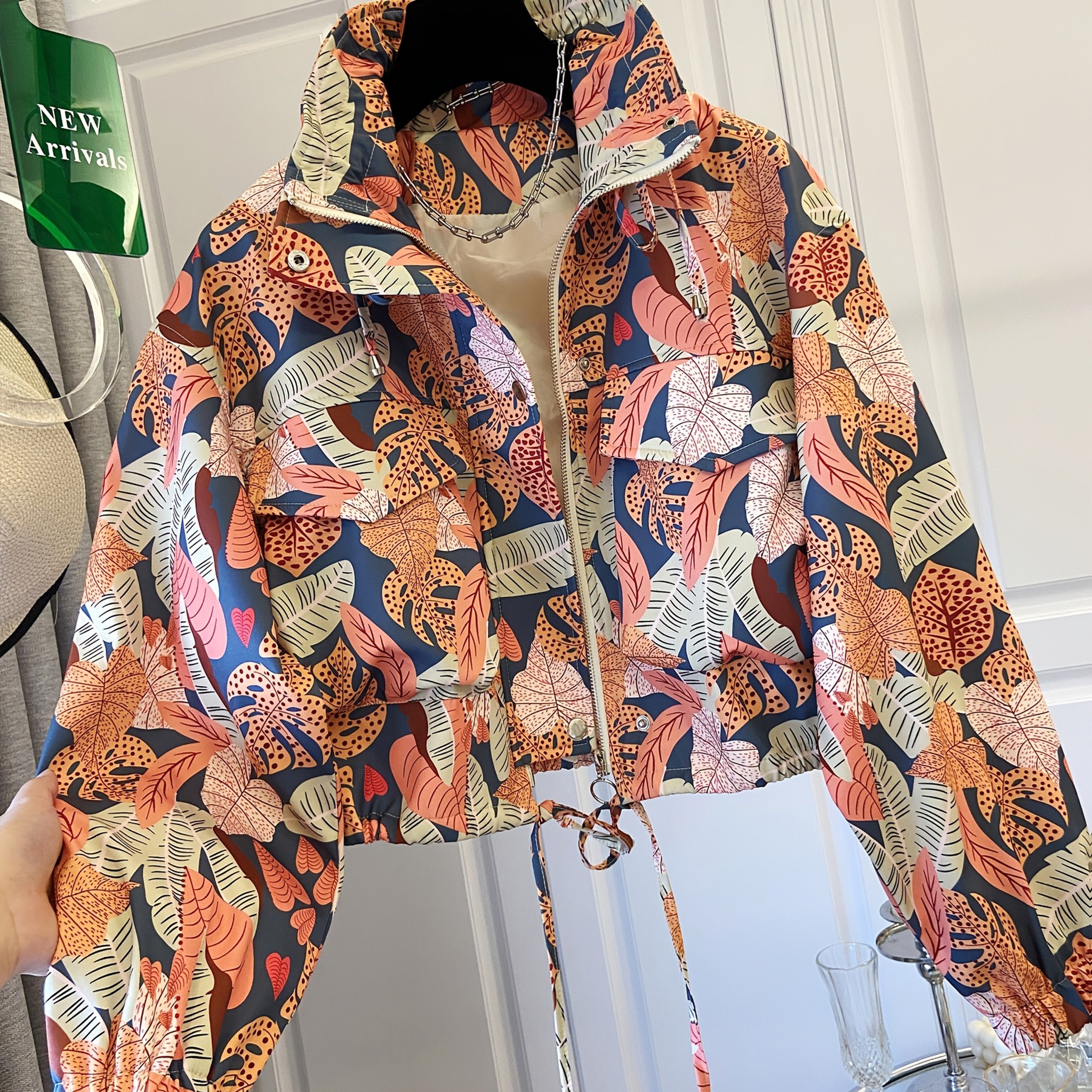 E-shop Neue Damenmode Druck Kordelzug Kurze Freizeitjacke Herbst Winter Überwurf