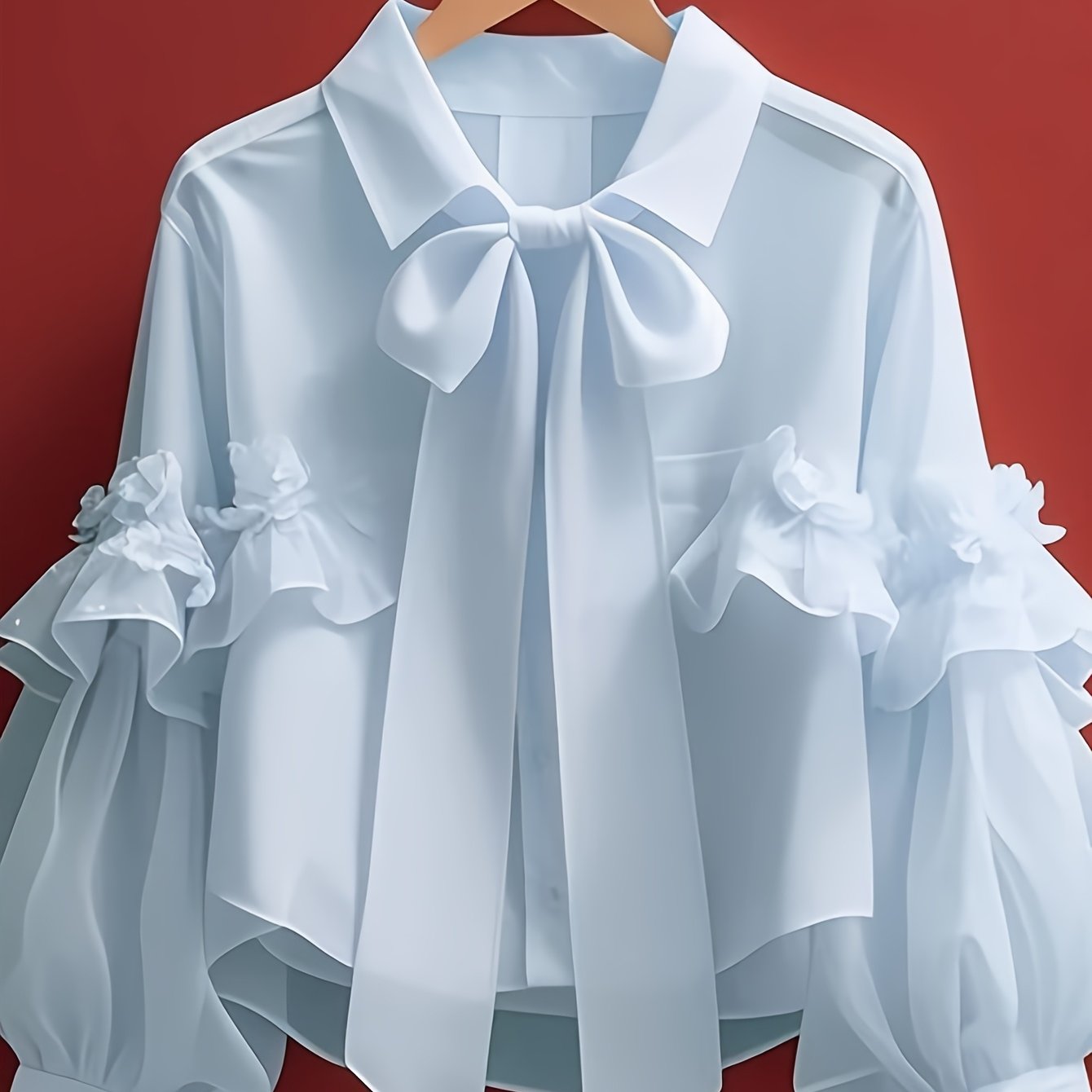 TEMU フレンチスタイル かわいいリボン付き長袖シャツ - プリンセススリーブ、快適なアクリル素材、ゆったりフィット、、ライト、ライトパープルのカラー展開、ギフトに最適