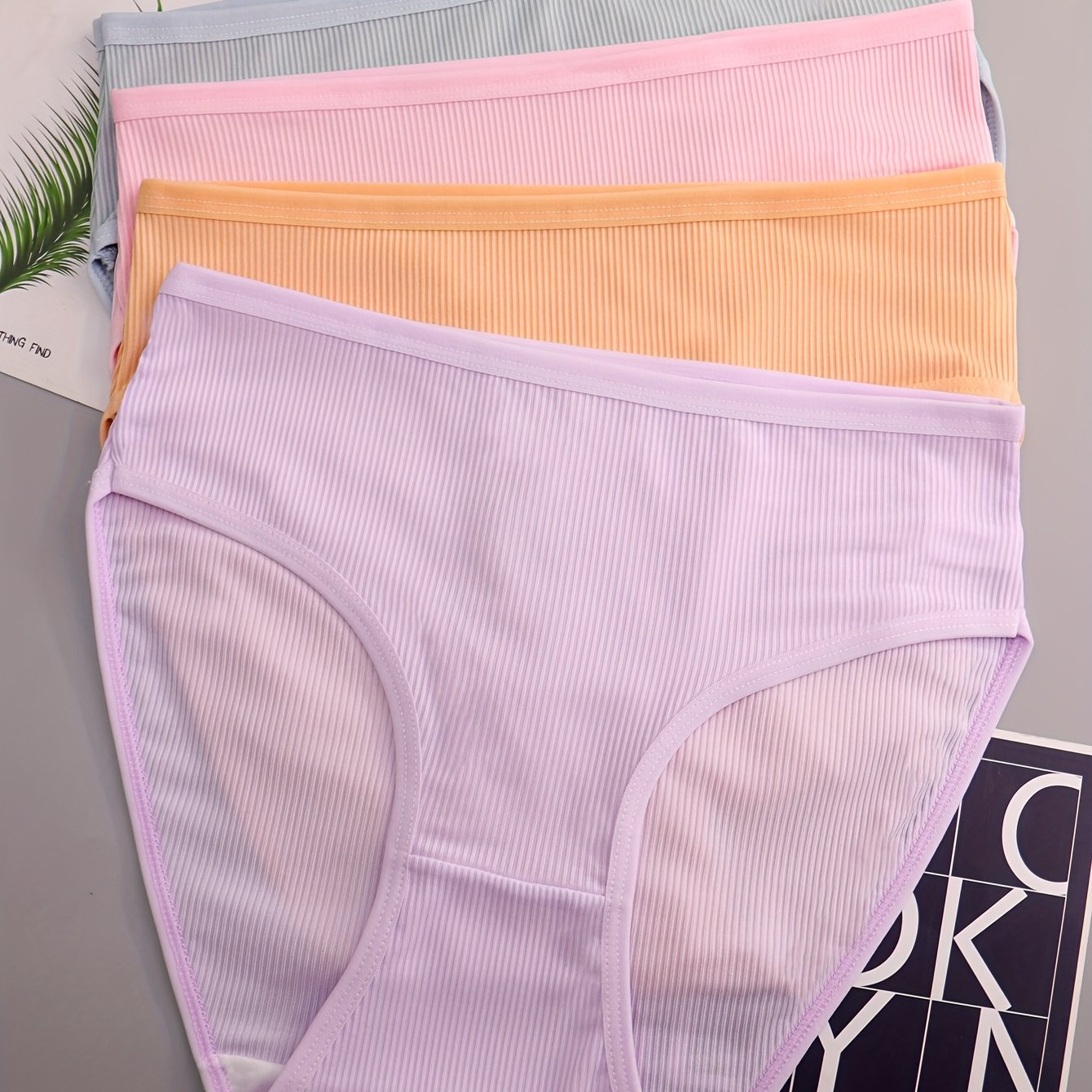 TEMU 4pcs Of Women's Multicolored Fiber Fabric Cute And Comfortable Sports Triangle Panties