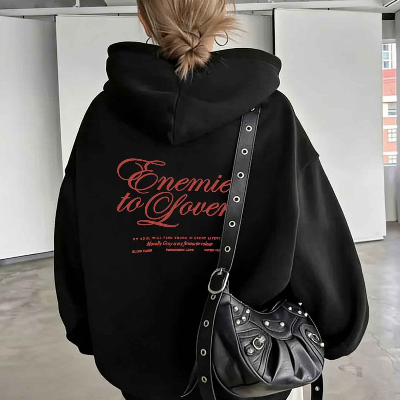 TEMU Women's Letter Graphic Print Long Sleeve Hooded Sweatshirt, Suitable For Bridesmaid Parties, Bridal Makeup Ceremony, Activities, Bridesmaid