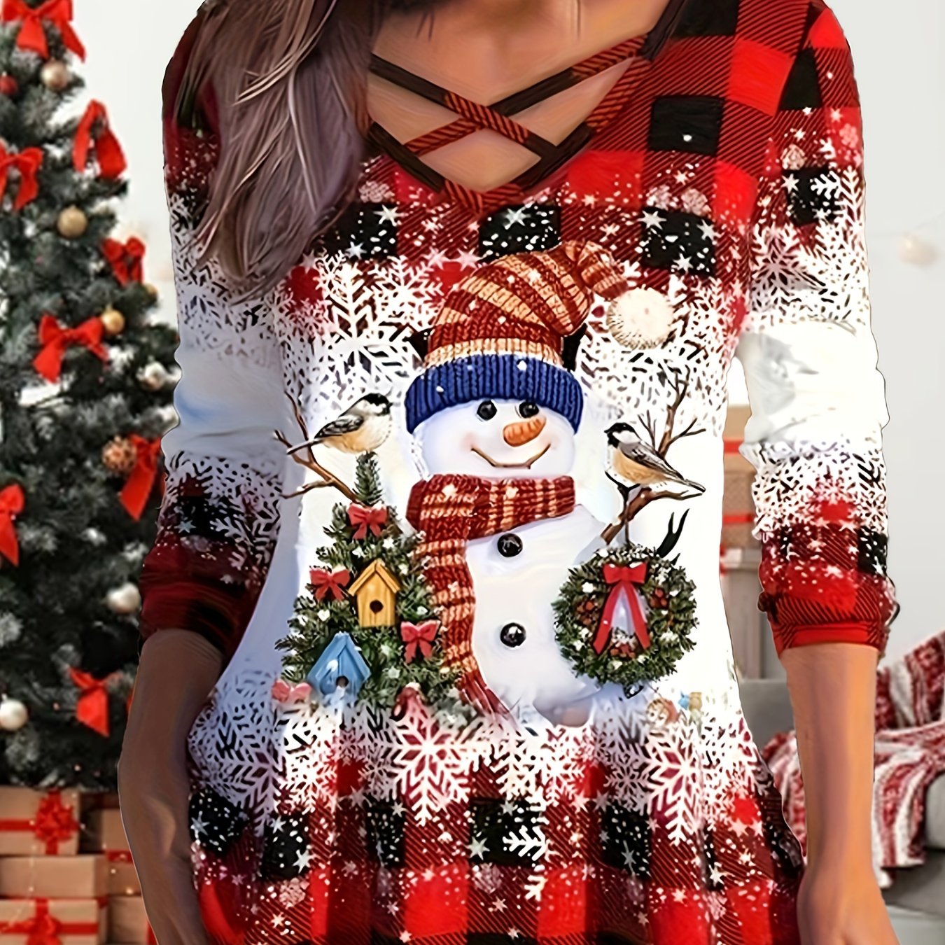 La mode des femmes d'hiver grande taille lâche robe imprimée de Noël