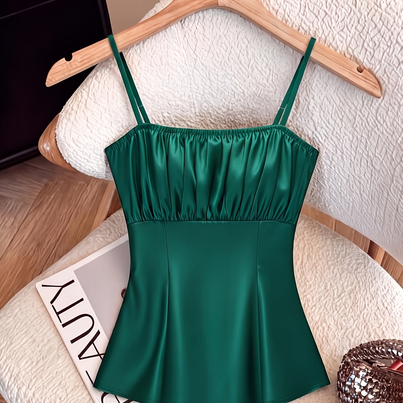 TEMU Nuevos Productos , Elegante de Mujer, Chaleco con Tirantes de Moda de , Top Francés con Cintura Plisada, Estilo Versátil para Citas y
