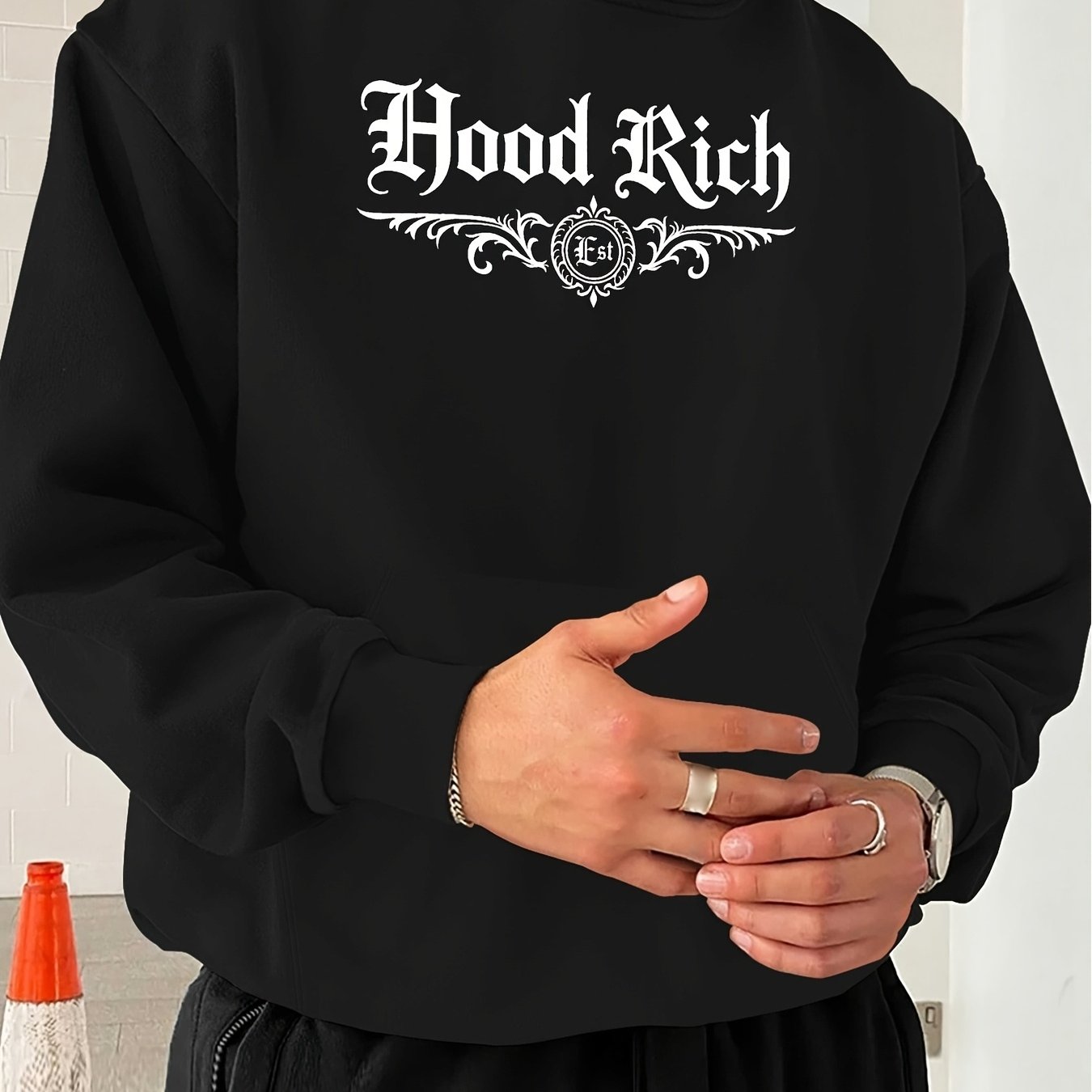 TEMU Men's Gothic Hooded Sweater - Heavy 260g Streetwear Jumper Hooded Sweater Suitable For Autumn Winter Casual Warm Pullover Regular Fit Gothic