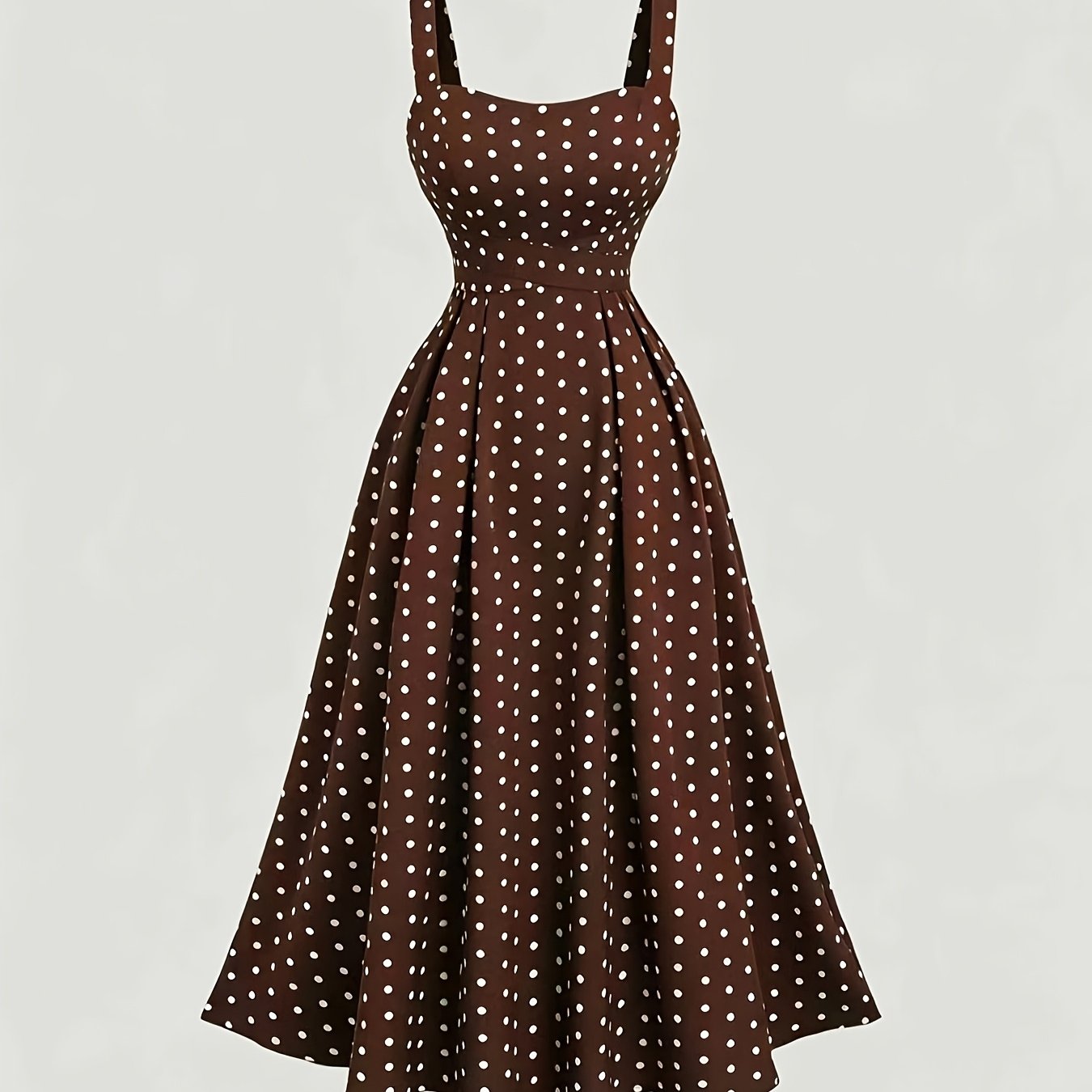 TEMU Vintage Elegantes Polka Dot Cami Kleid, Geraffte Rückseite, Taillenband, Slim Fit, Date Urlaub Pendeln Outfit, Abschlussfeier Konzert