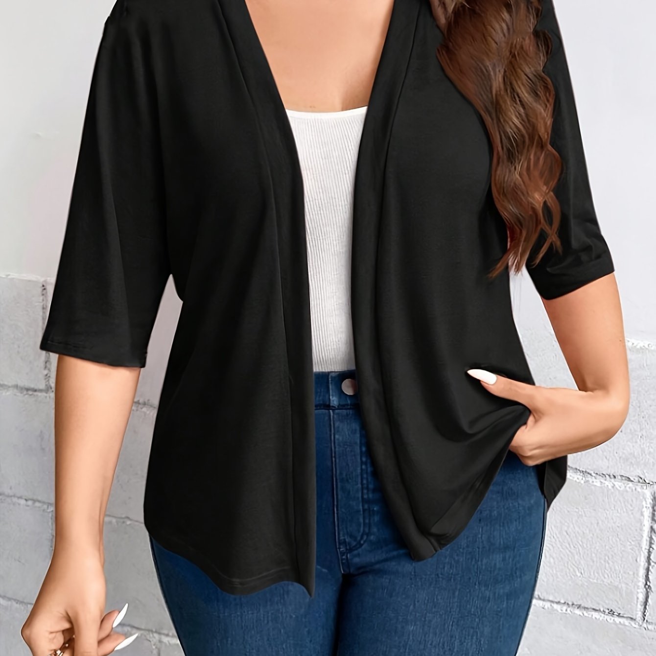 Image of New Summer Style Casual Loose-fit Simple Women's Five-quarter Sleeve Loose Cardigan Top