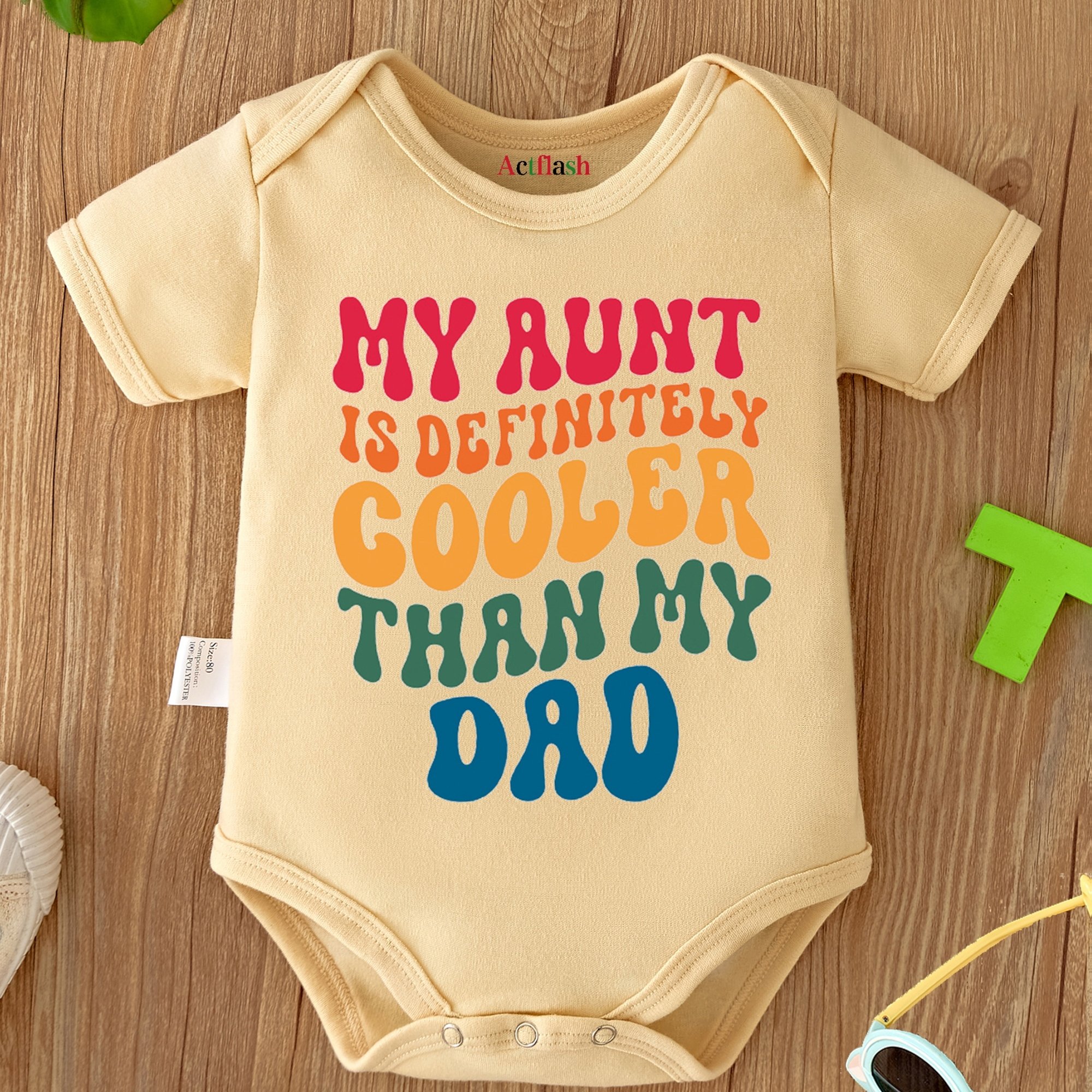 Image of My Aunt Is Cooler Than My Dad New Baby Onesie Short Sleeve Newborn Bodysuit Pregnancy Gift Unisex Baby Triangle Bodysuit, For Outdoor