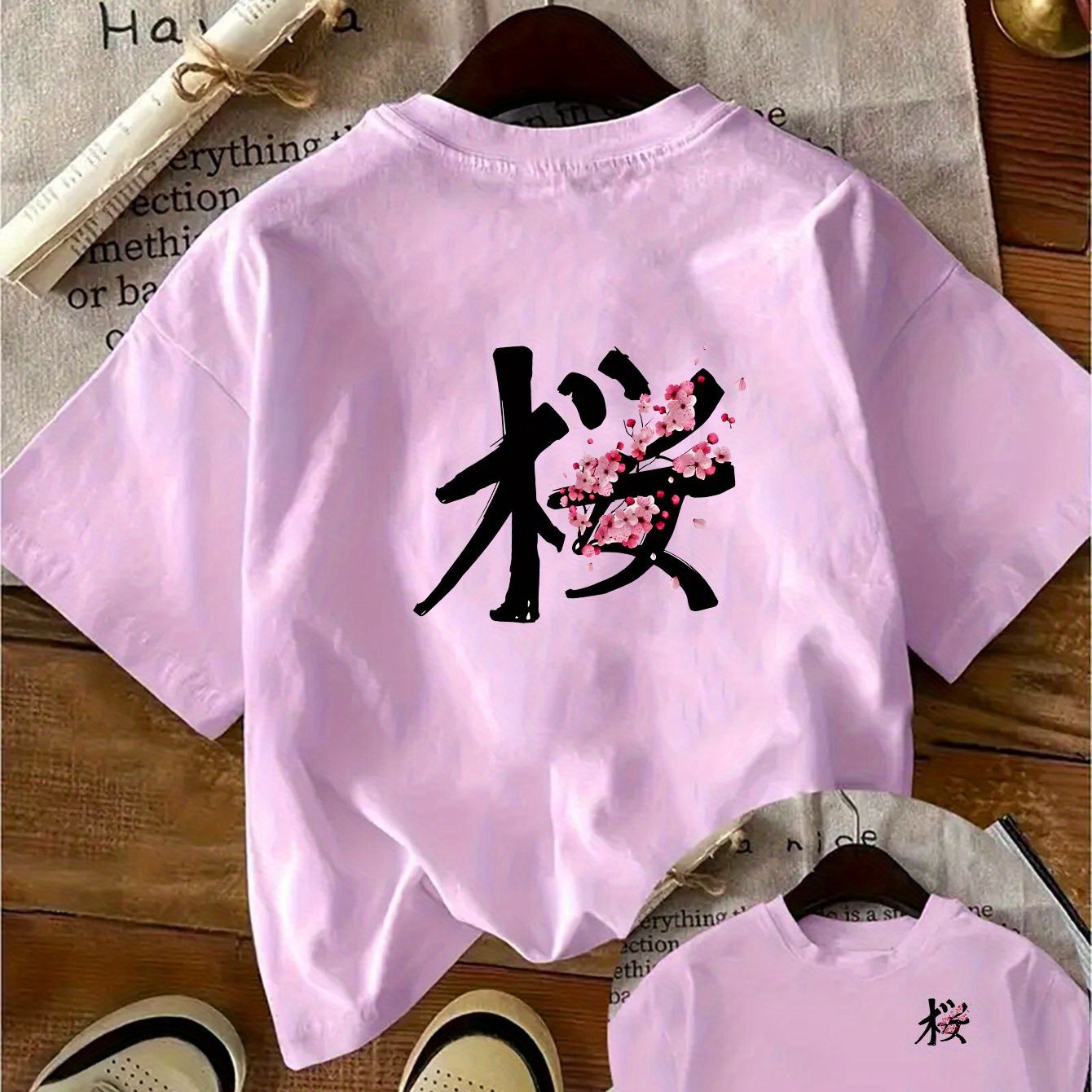 TEMU T-shirt imprimé , Haut décontracté à manches courtes et col rond imprimé sur le devant et l'arrière, Convient pour l'été et , Haut à manches