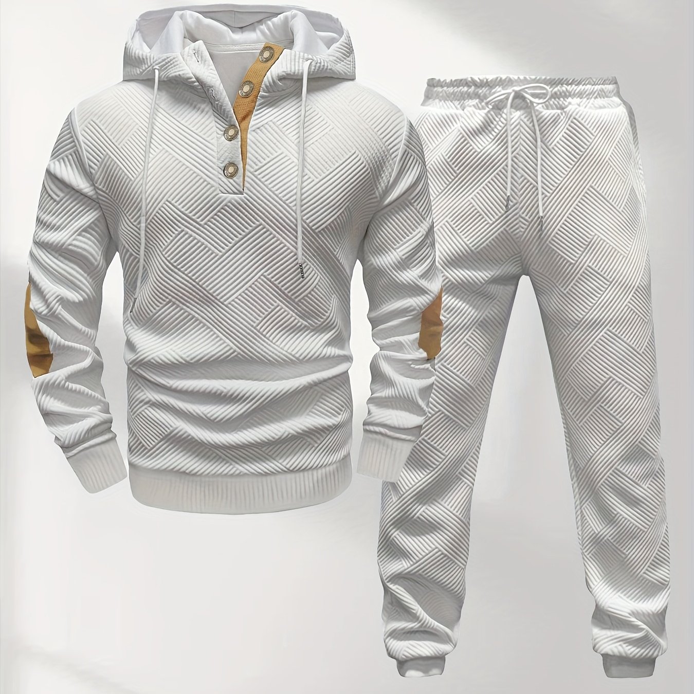 Men's Casual Fashion Set: Knitted Jacquard Hoodie And Sweatpants 2pcs Set