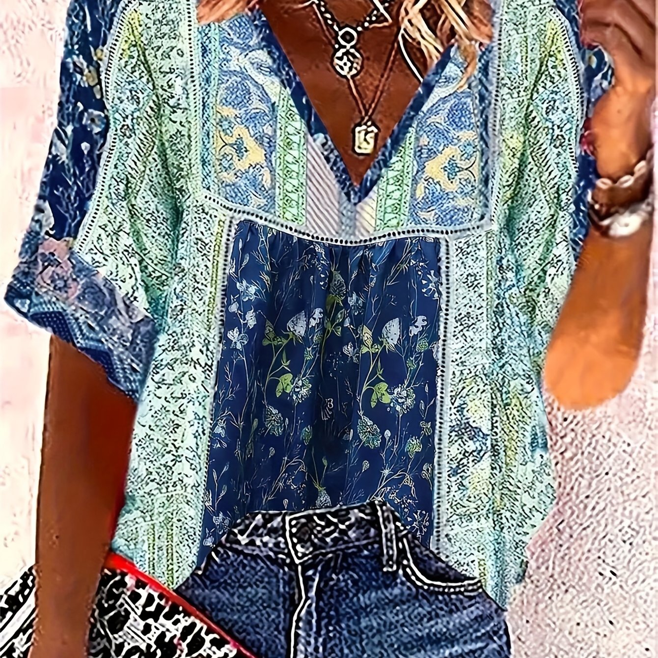 TEMU Plus Size, Plus Size Women's Casual Elegant Printed Short Sleeve Top