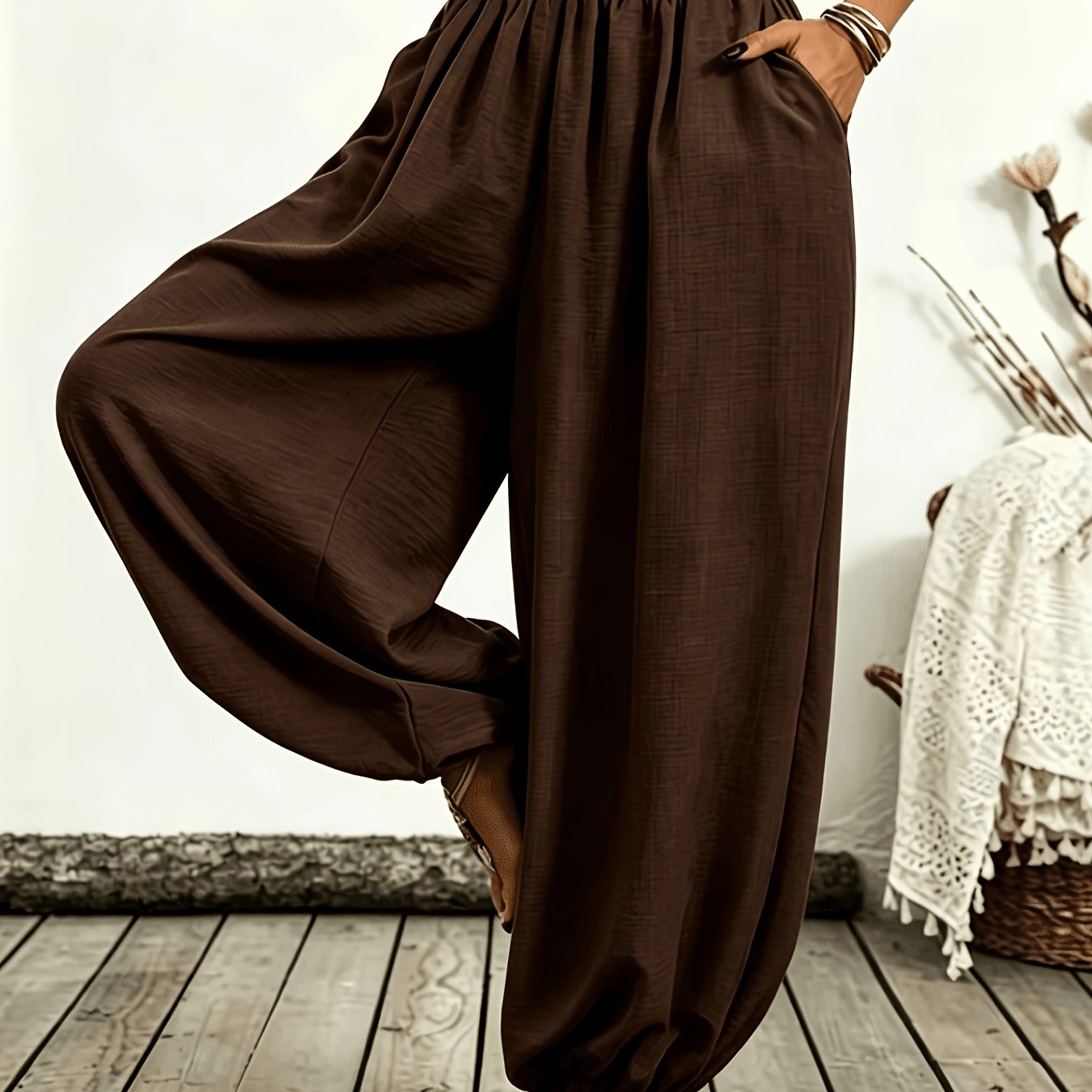TEMU Pantalones elegantes para mujer, holgados y espaciosos, con bandas elásticas en la cintura y los tobillos. Estilo casual adecuado para ropa de