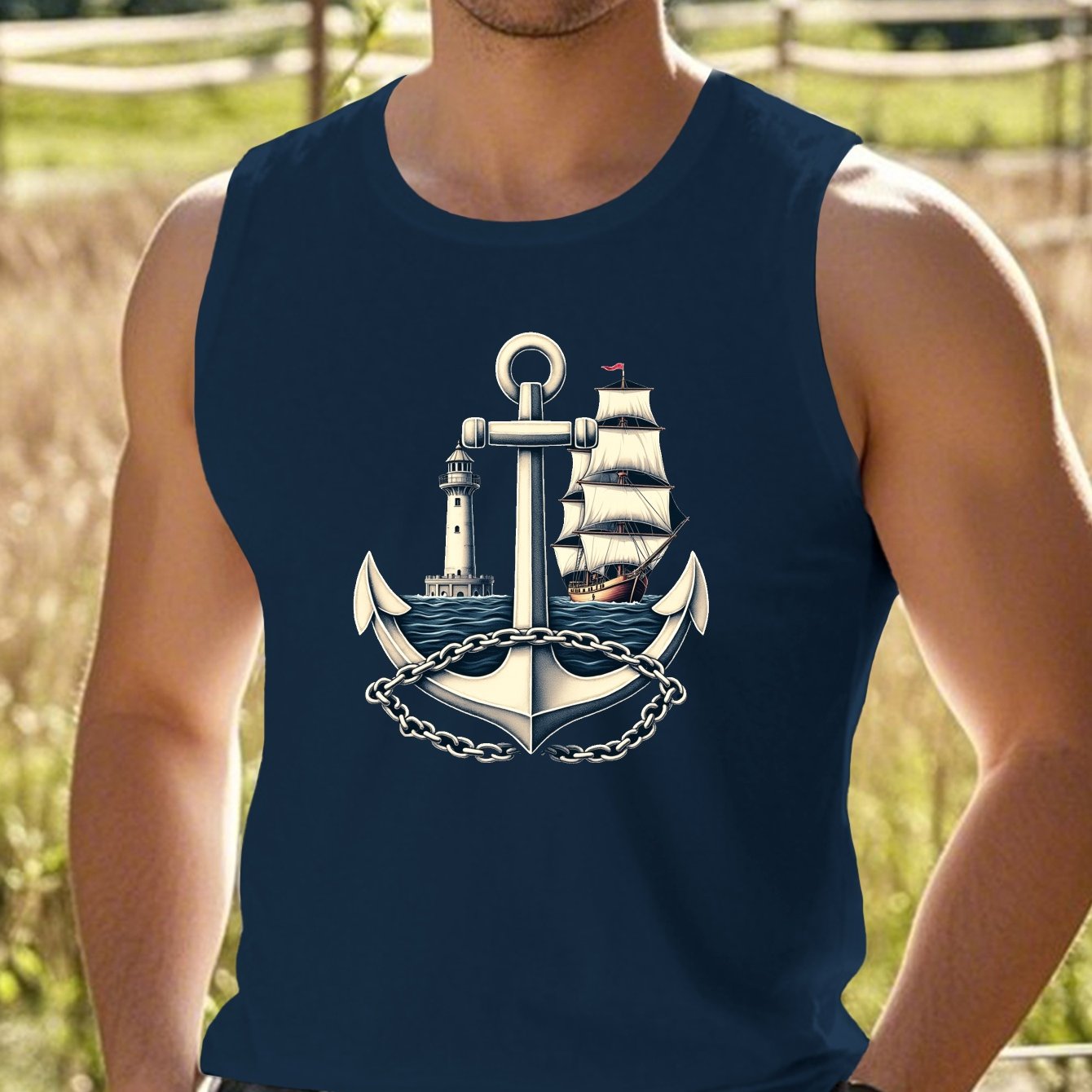 TEMU Camiseta sin de talla grande para hombre con estampado náutico de y barco - Chaleco casual sin de temática , para el verano, TALLA GRANDE