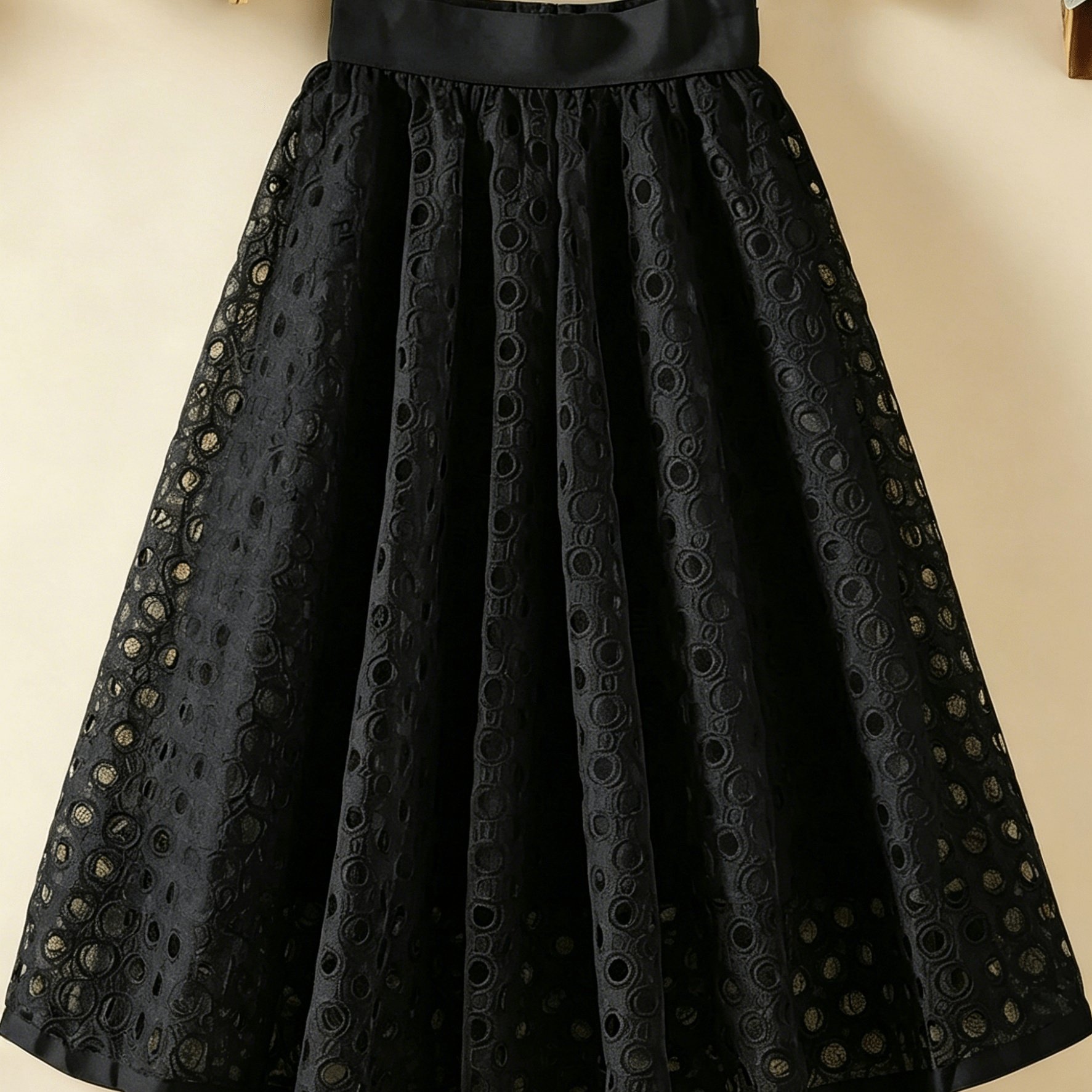 TEMU Women's New Elastic Waist Hollow Lace Puff Skirt Cute Versatile A-line Half Skirt