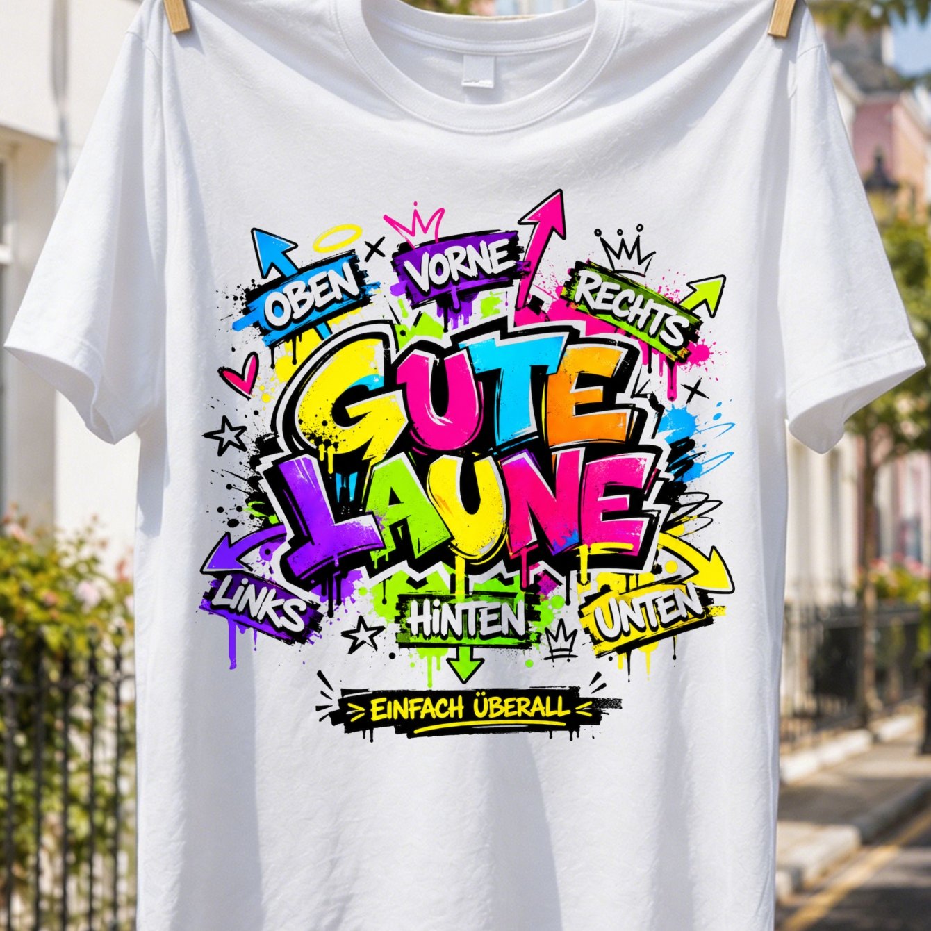 Image of Plus Size Slogan T-shirt - Neon Graffiti Print, Casual Round Neck Tee Suitable For , Machine Washable Casual Attire For Parties And Outfits