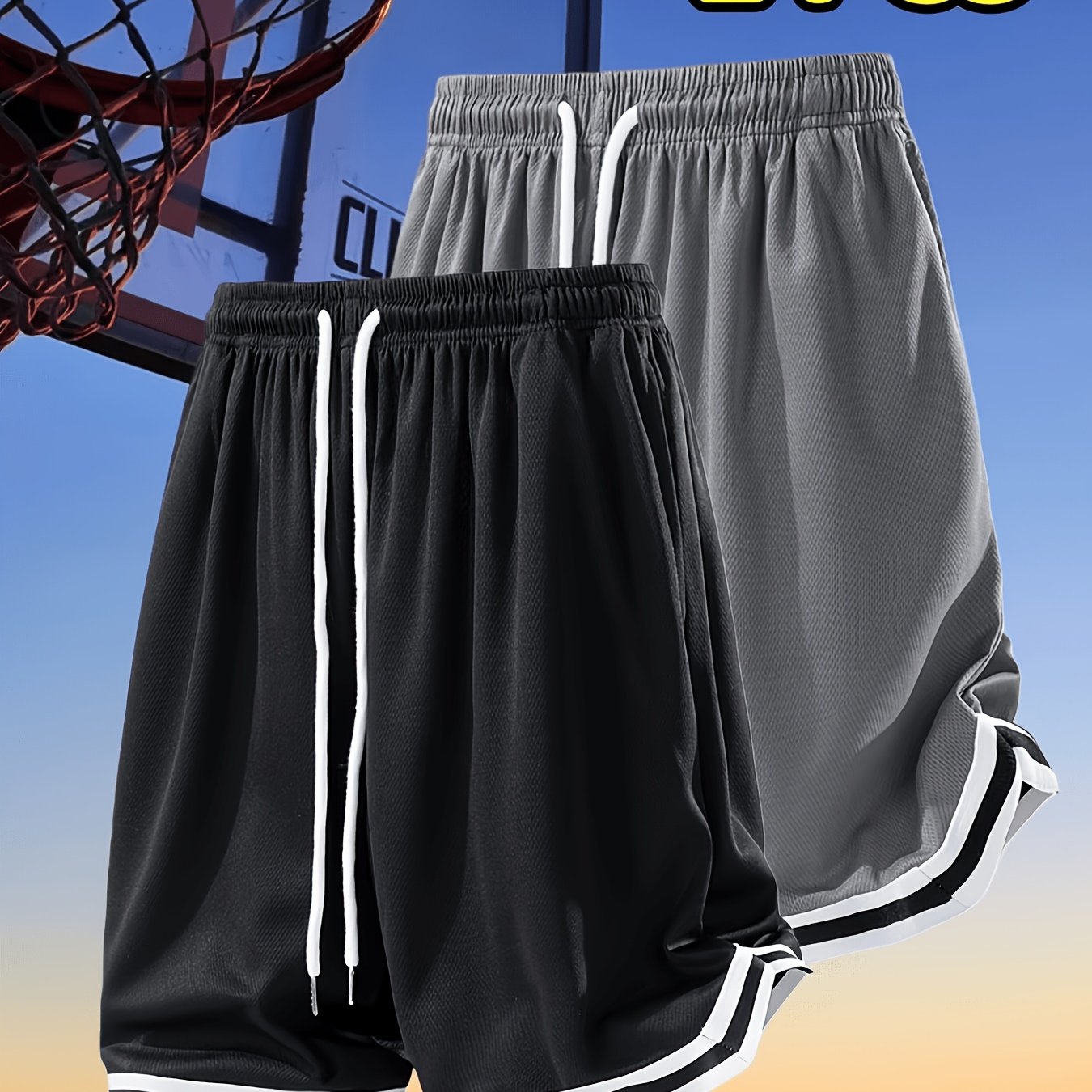 2pcs Set Of Summer Men's Shorts Casual Athletic Bermuda Shorts - With Waist Drawstring - Basketball Shorts, Suitable For Daily Life, Running, Fitness, Hiking, Camping And Other Outdoor Activities