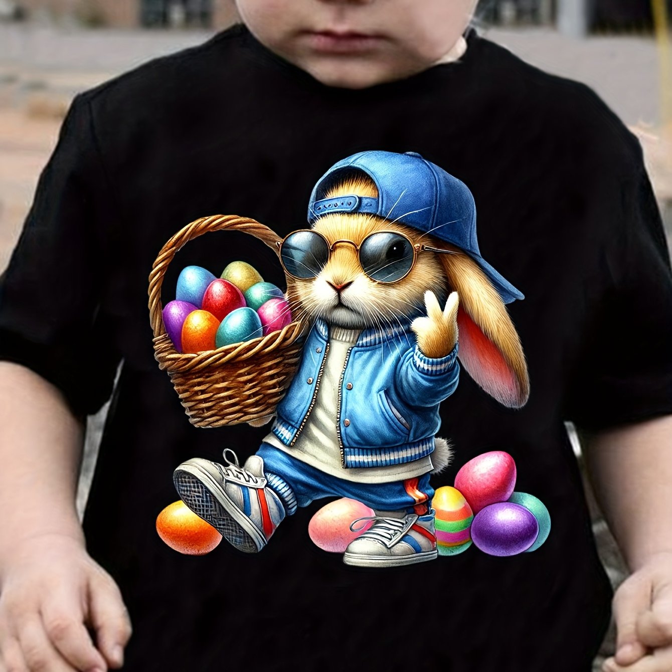 Easter Tx4231 Boys Cartoon Rabbit Print Stylish Versatile Trendy T-shirt