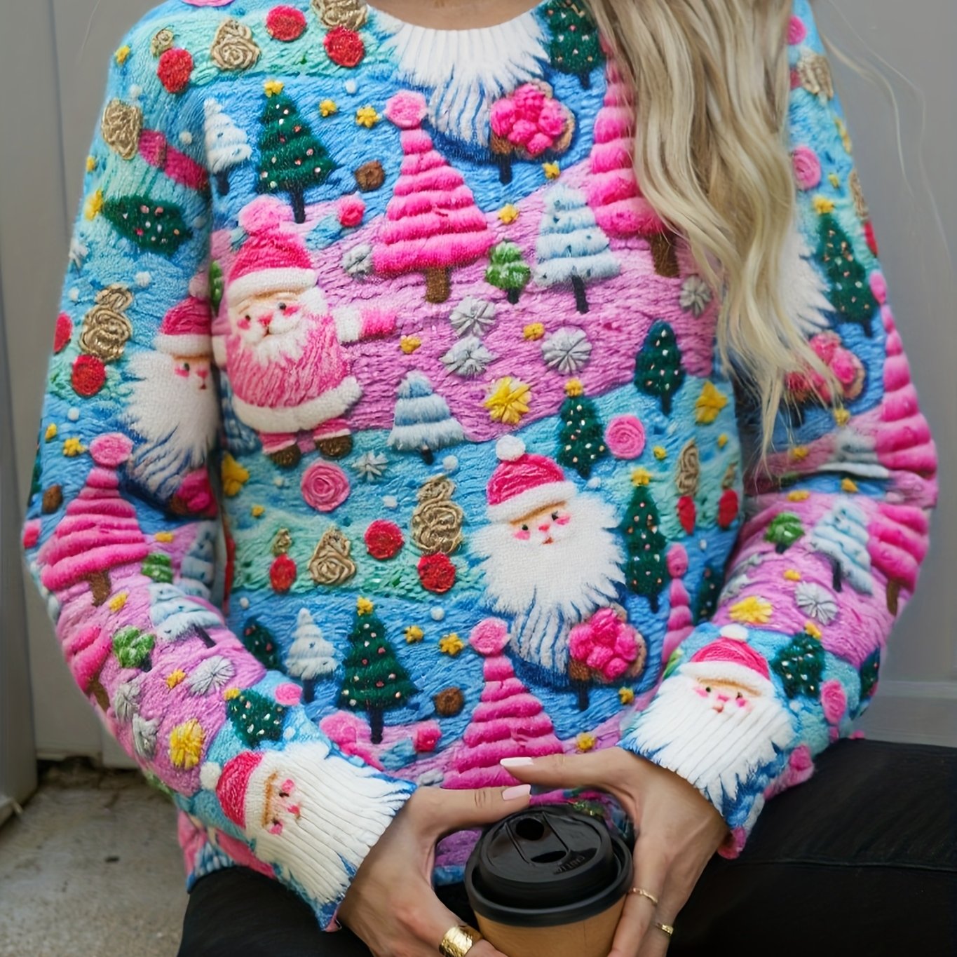 TEMU Pull d'automne-hiver pour femmes, Noël, Père Noël, sapin de Noël, style et vital, décontracté