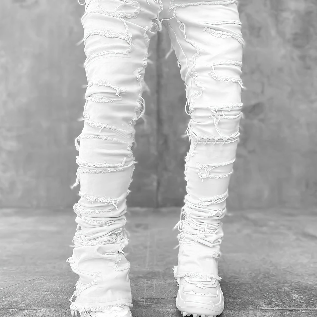 Men's Creative Tassel-trimmed Slim-fit Jeans, Men's Casual Stretch Street-style Hip-hop Skateboarding Rap Jeans Suitable For