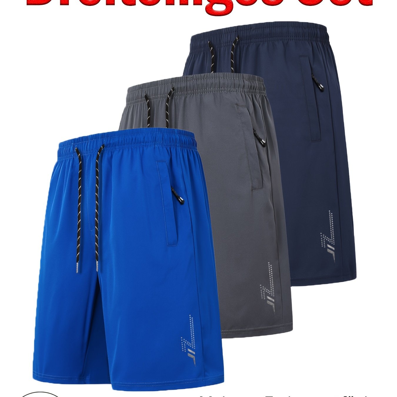 Men's 3-pc Quick-dry Athletic Shorts Lightweight Breathable Workout Shorts With Zipper Pockets For Running, Fitness, And Summer Casual Wear