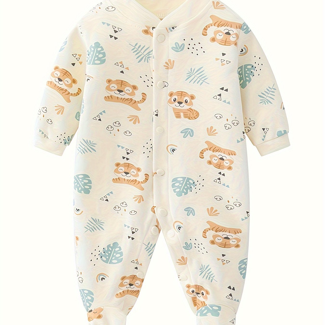 Image of Newborn Baby Bodysuit Pure Cotton Long Sleeve Footed Romper Onesie - & , Soft Crawling Suit With Footed, Spring/autumn Clothes Suitable For, Hand Washable Gender-neutral Babywear, Perfect For Outdoor