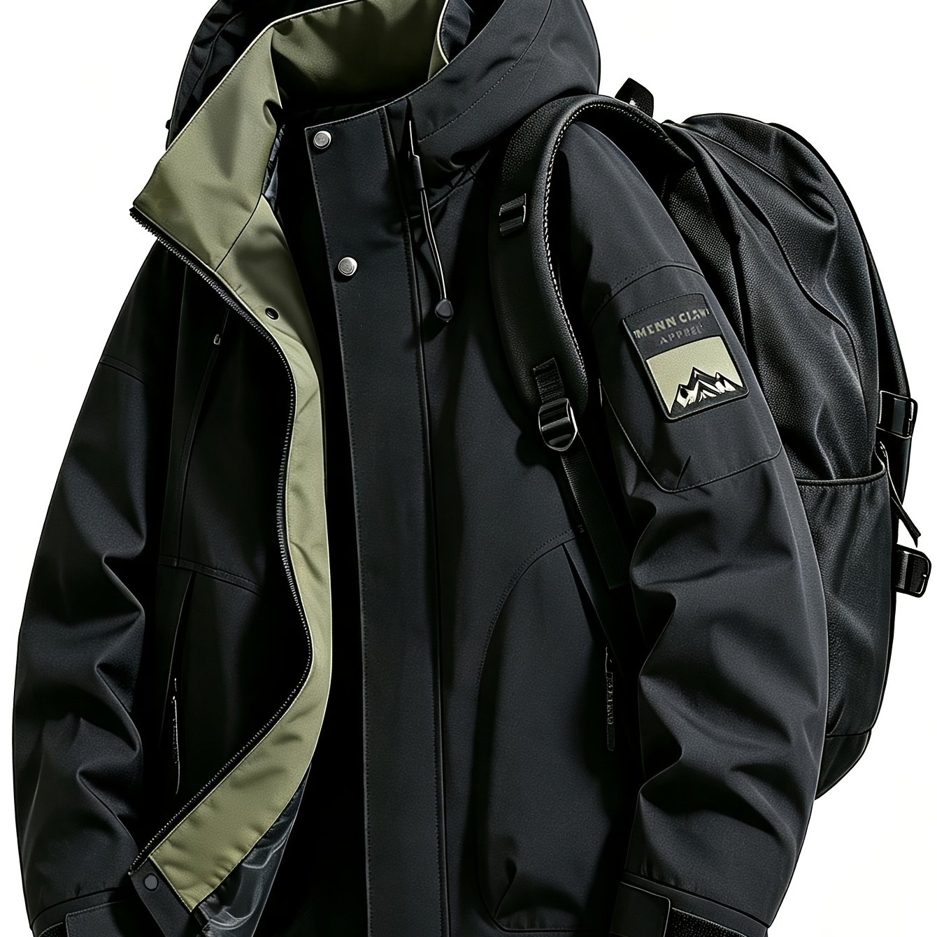 TEMU Trendy Windproof Warm Men's Hooded Jacket With Adjustable Drawstring Hood And Hook-and-loop Cuffs, Essential Autumn Outdoor Gear For Hiking,