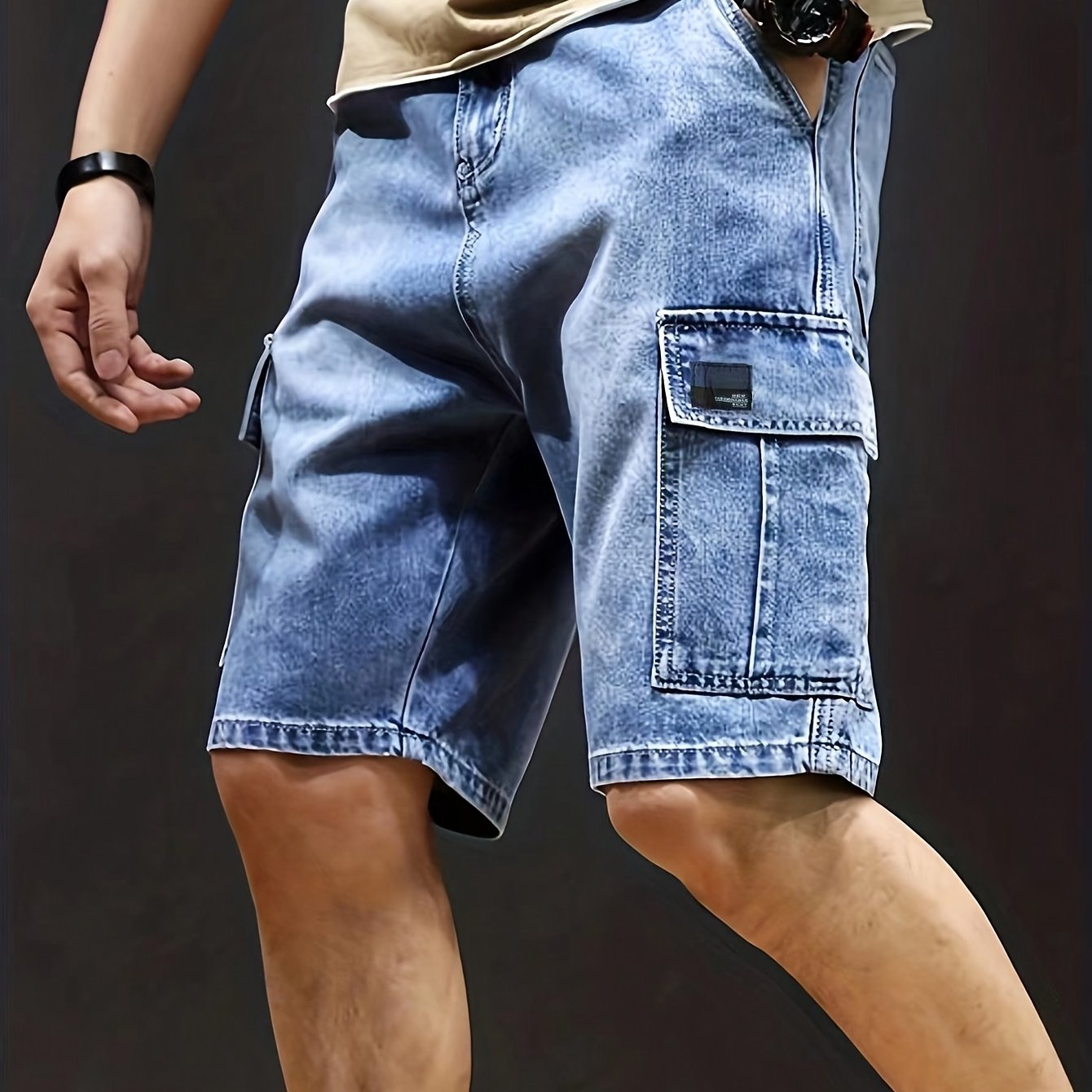 Multi-pocket Stretch Denim Shorts