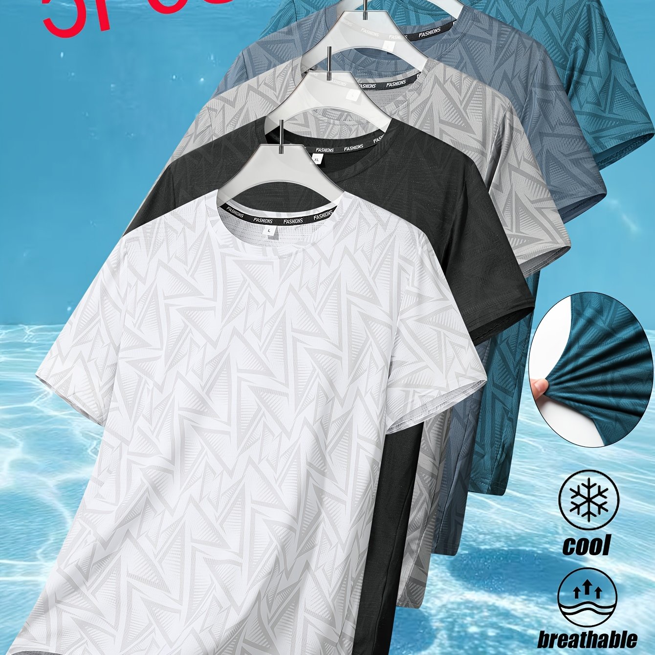 TEMU Men's 5-pc Summer T-shirts | , Breathable And Quick-dry Crewneck, Comfortable Stretch Fabric | Ideal For Sports, Outdoor Activities, Gym,