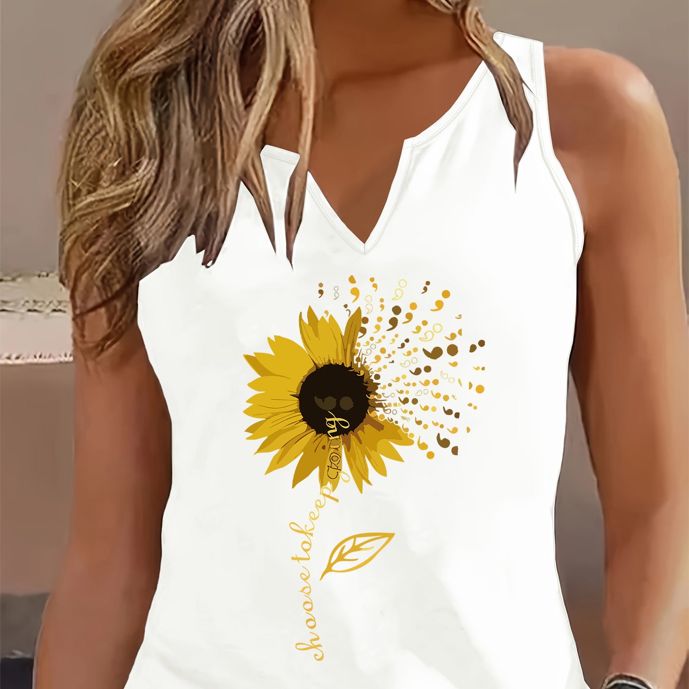 TEMU (052#) Top de Moda para Mujer, Chaleco Sin con Cuello en V y Estampado de , , Versátil y Transpirable