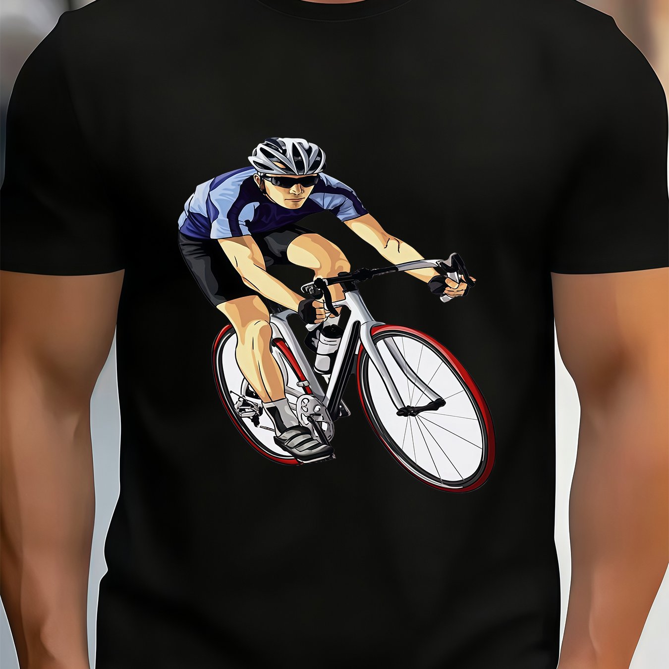 TEMU Men's Cycling Graphic T-shirt - Dynamic , Soft And Breathable, 100% Polyester Fiber, Print Design, Crew Neck, Short Sleeve Sports T-shirt,