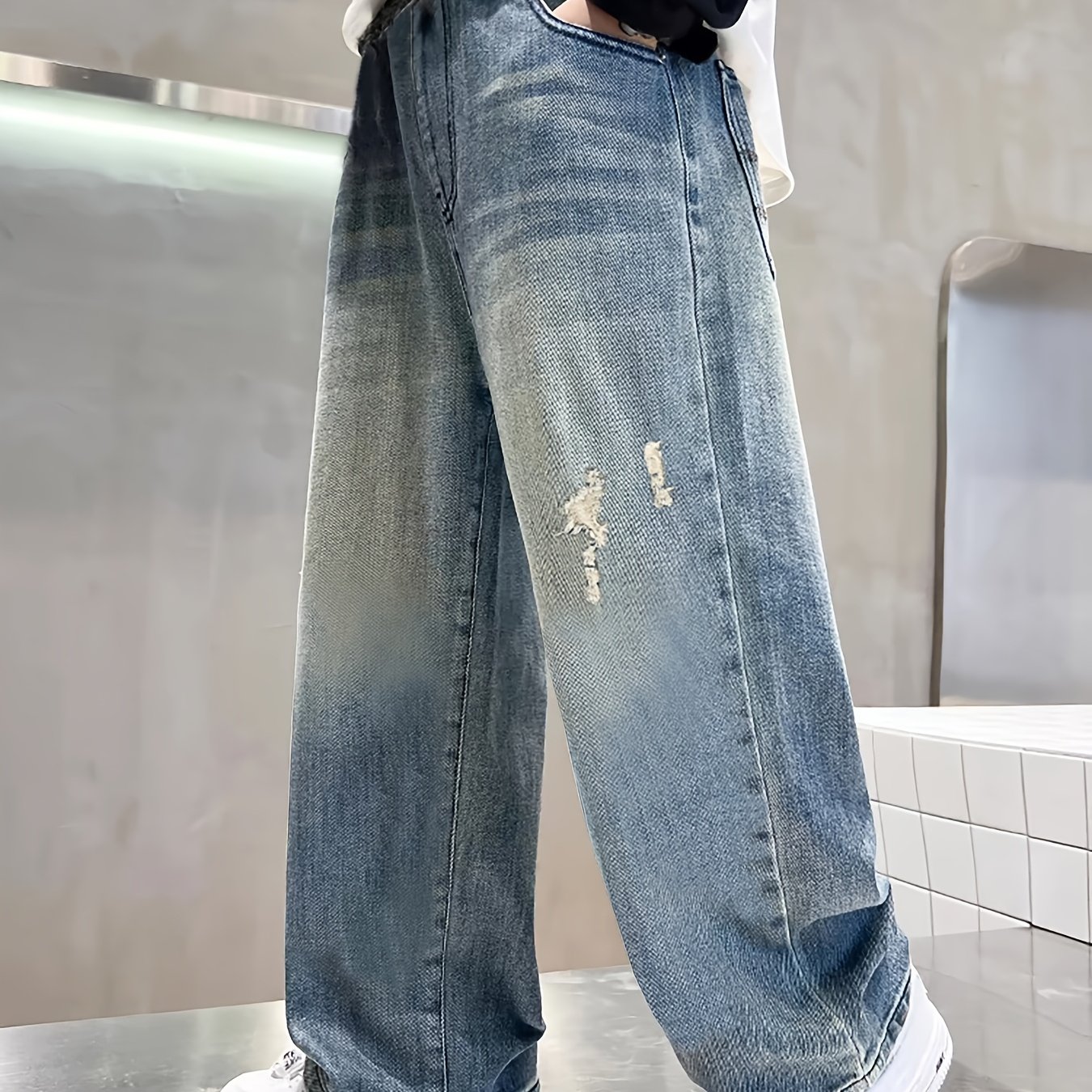 Image of Boys' Jeans 2024 Spring/autumn New Mid-to-big Kids' Pants Wide-leg Long Trousers Casual Boys' Straight Jeans Trendy