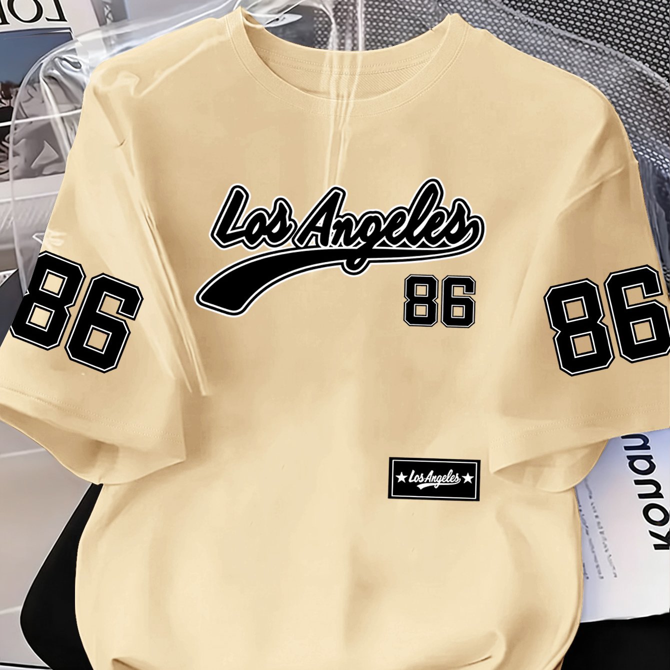 TEMU New Women's Clothing Spring And Summer Casual Ribbed Round Neck Short Sleeve Los Angeles 86 Basketball Jersey Design Graphic Versatile Retro