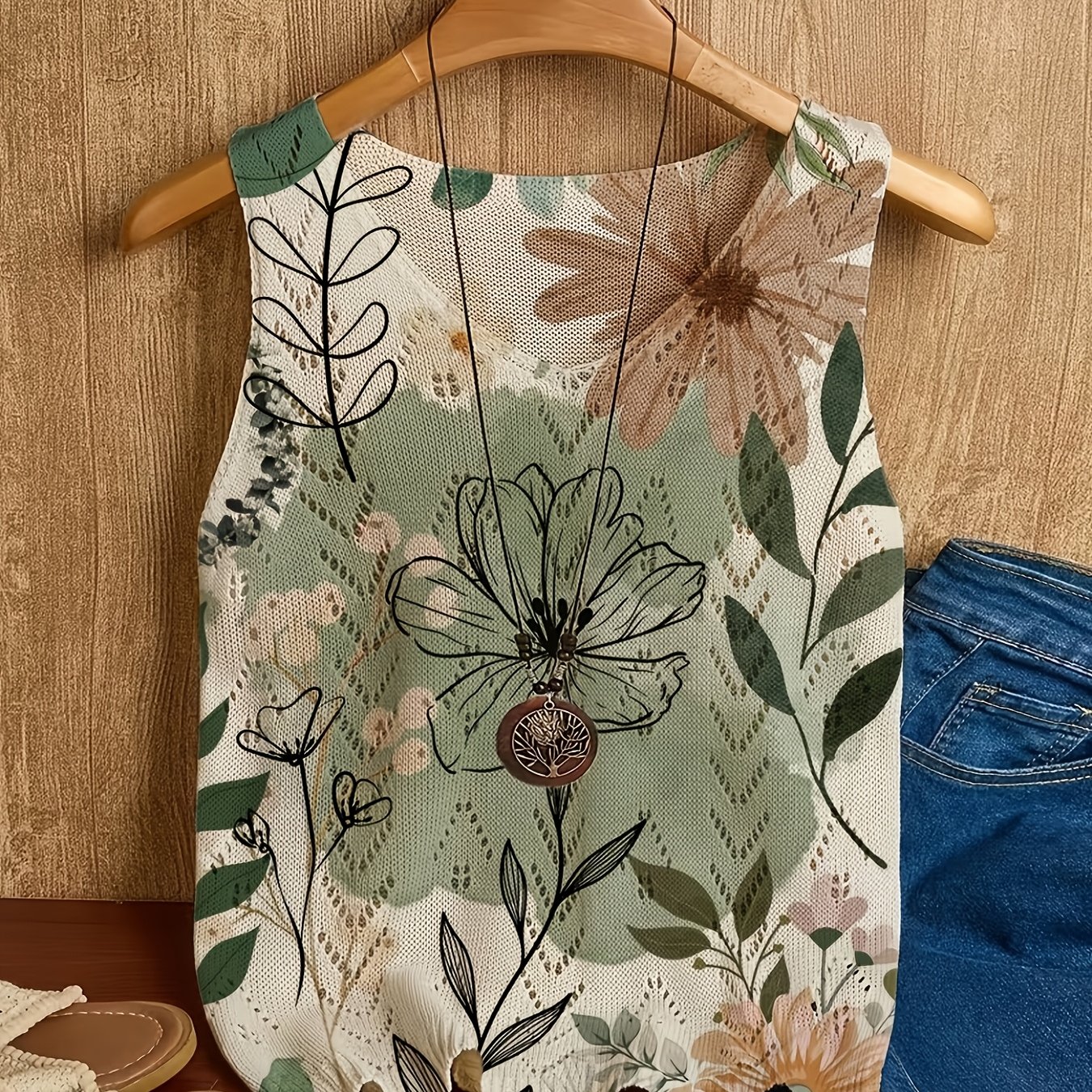 TEMU 2d Flat Pattern Spring Summer Fashion New Pullover V-neck Vest Women's Top Flat Trendy Women's Clothing Women's Vest