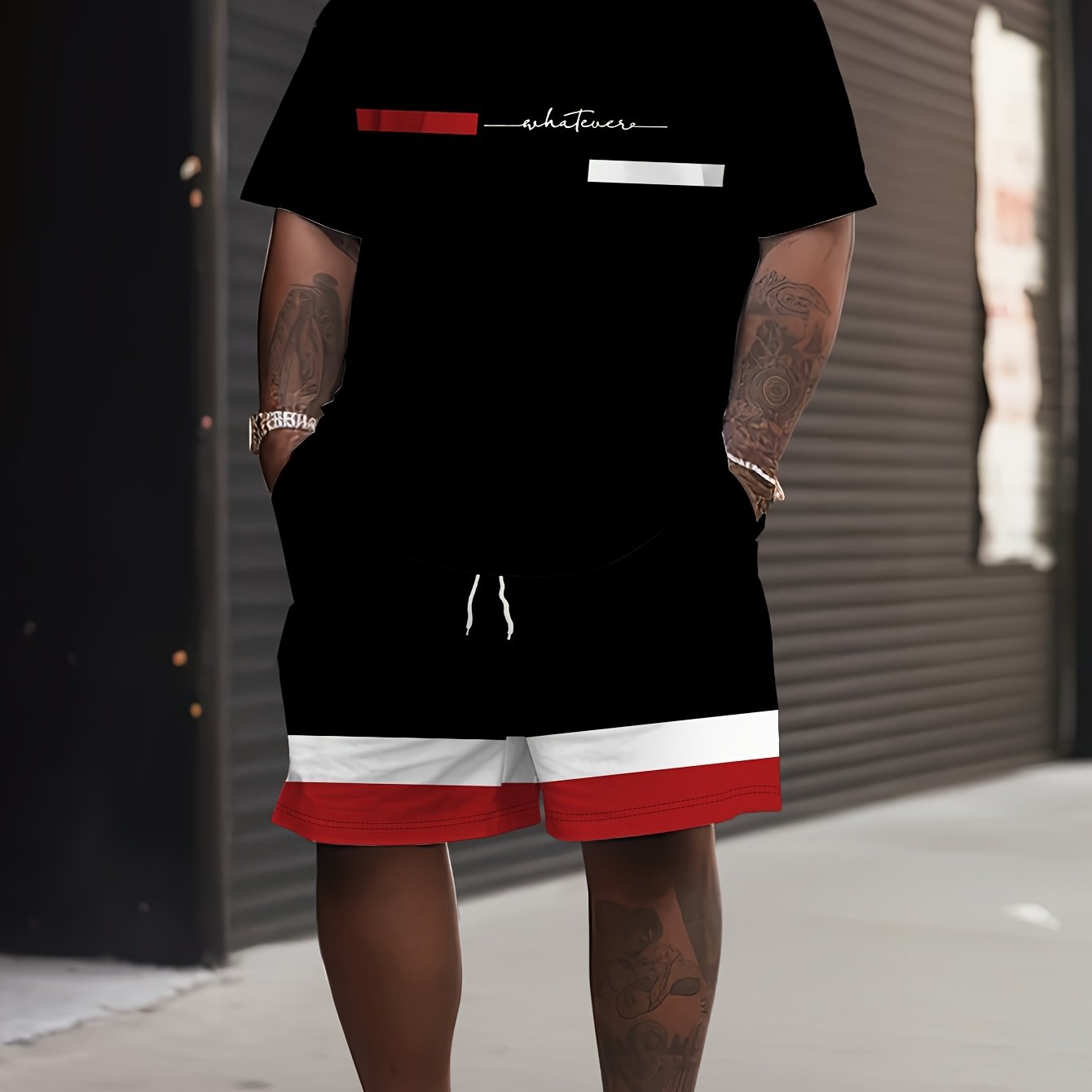 TEMU Plus Size Men's Summer Casual Sportswear Set, Breathable Letter 3d Print Round Neck T-shirt And Shorts, Polyester Fabric Outdoor Outfit, Plus
