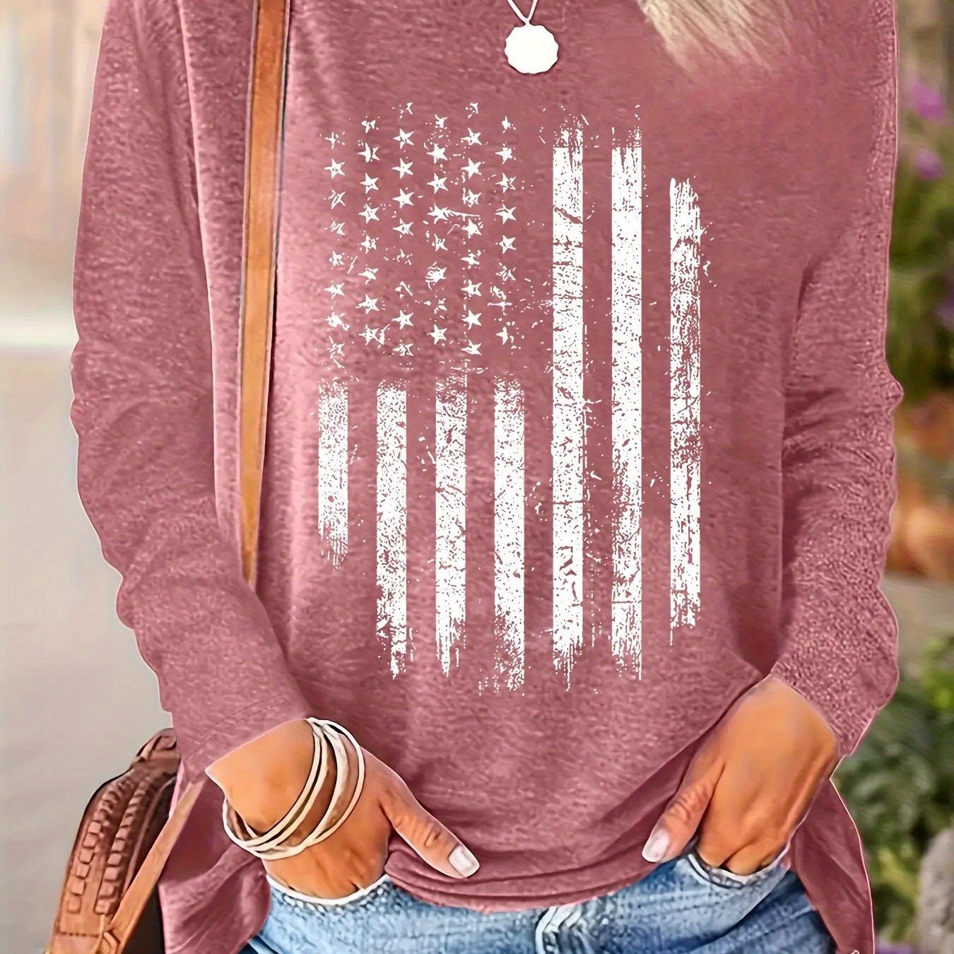 TEMU European Style Fashion Casual Women's Printed Round Neck Long Sleeve
