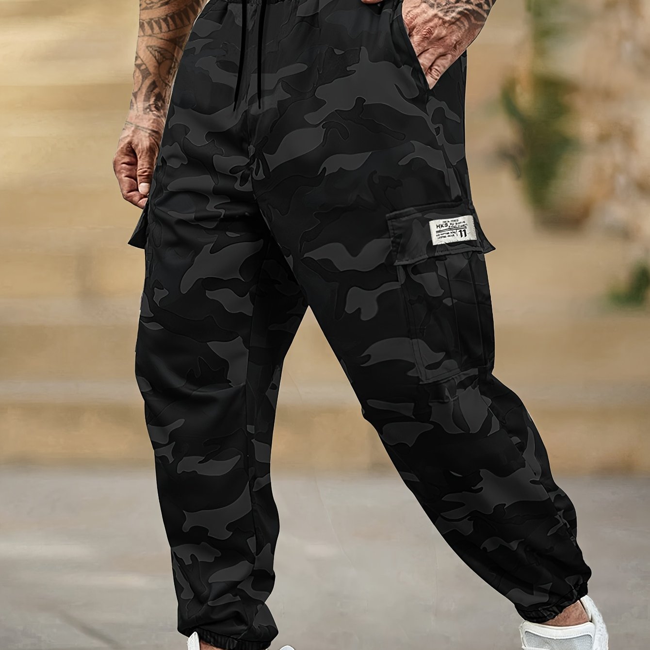 TEMU Men's Tactical Military Cargo Pants - Camouflage Camo Tapered Trousers With Multi-, Adjustable Drawstring Waist & Leg Cuff, Non-stretch Durable